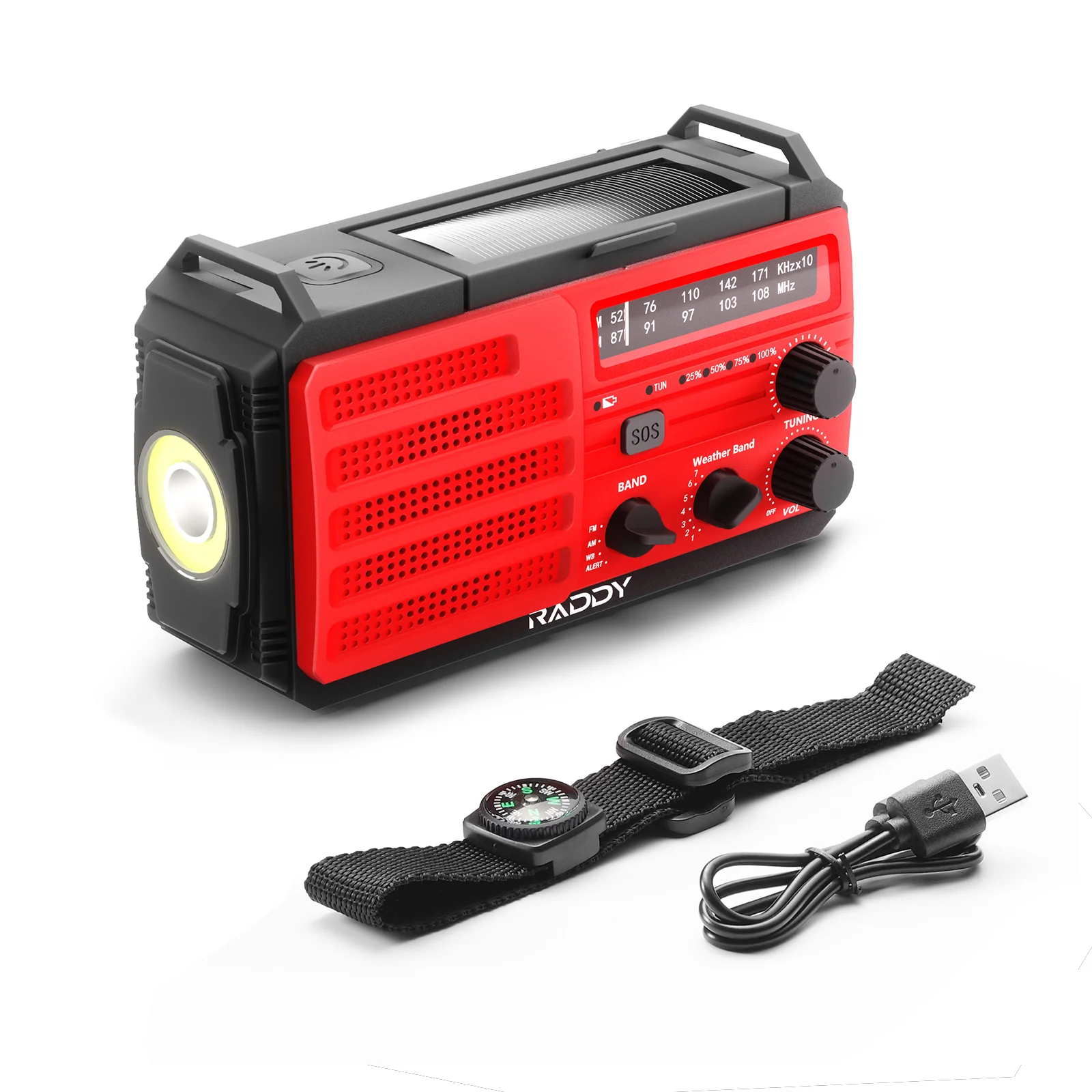 Raddy SW10 Emergency Radio | 10000mAh | AM FM NOAA | Flashlight SOS Alarm Compass Weather Radio - Image 4