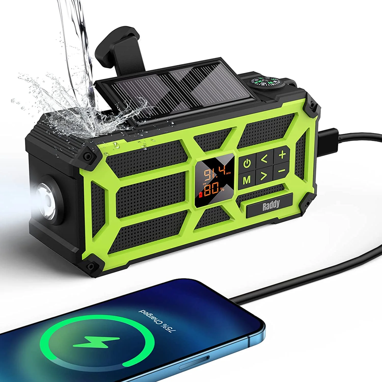 Raddy SW5 Emergency Radio | IPX5 Waterproof | 5000mAh | Hand Crank Solar | Power Bank | NOAA - Image 12