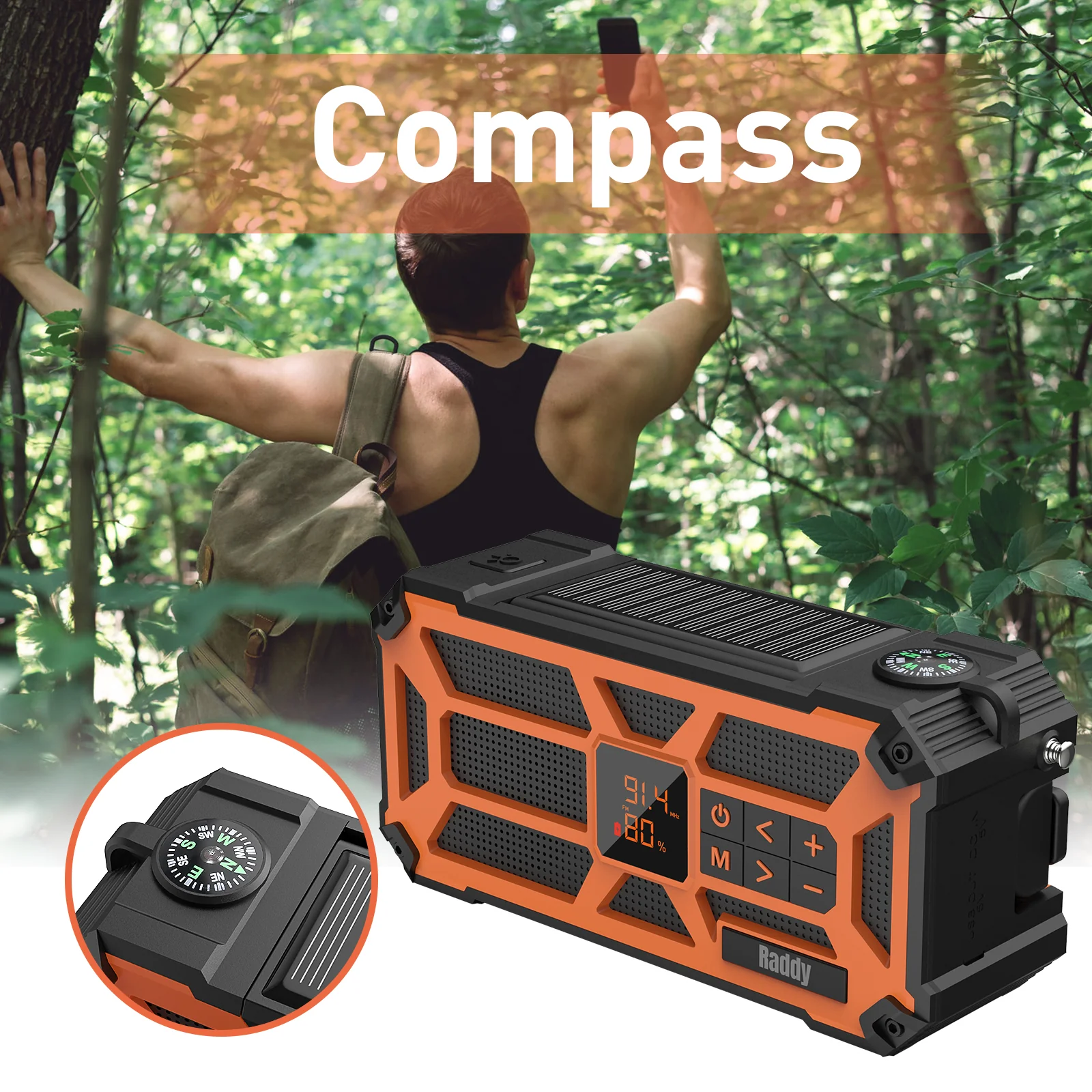 Raddy SW5 Emergency Radio | IPX5 Waterproof | 5000mAh | Hand Crank Solar | Power Bank | NOAA - Image 8