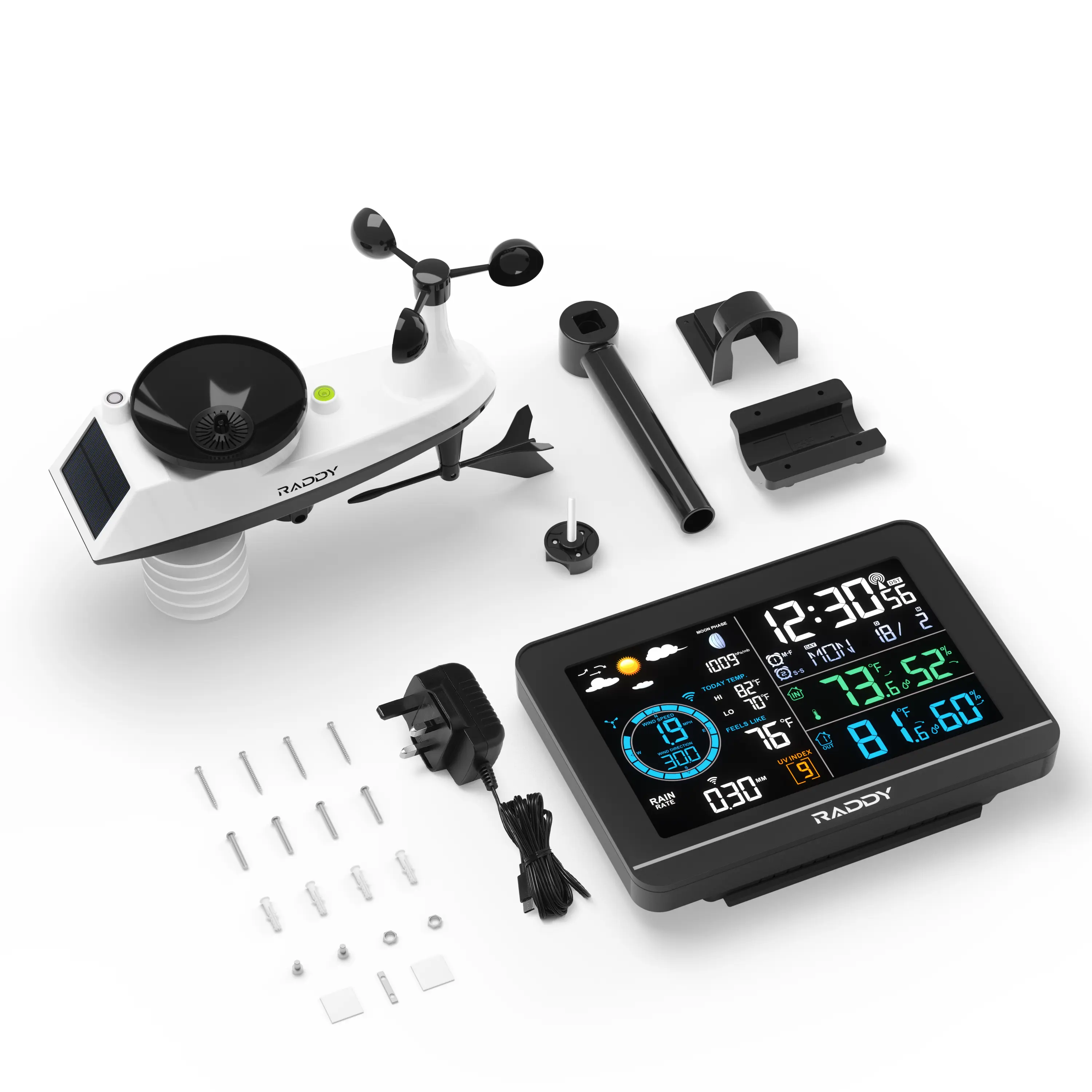 Raddy UV6 Professional Weather Station | 6" VA Display | Atomic Clock | UV & Light Index | 7-in-1 Outdoor Sensor | Up to 5 Areas Monitoring - Image 10