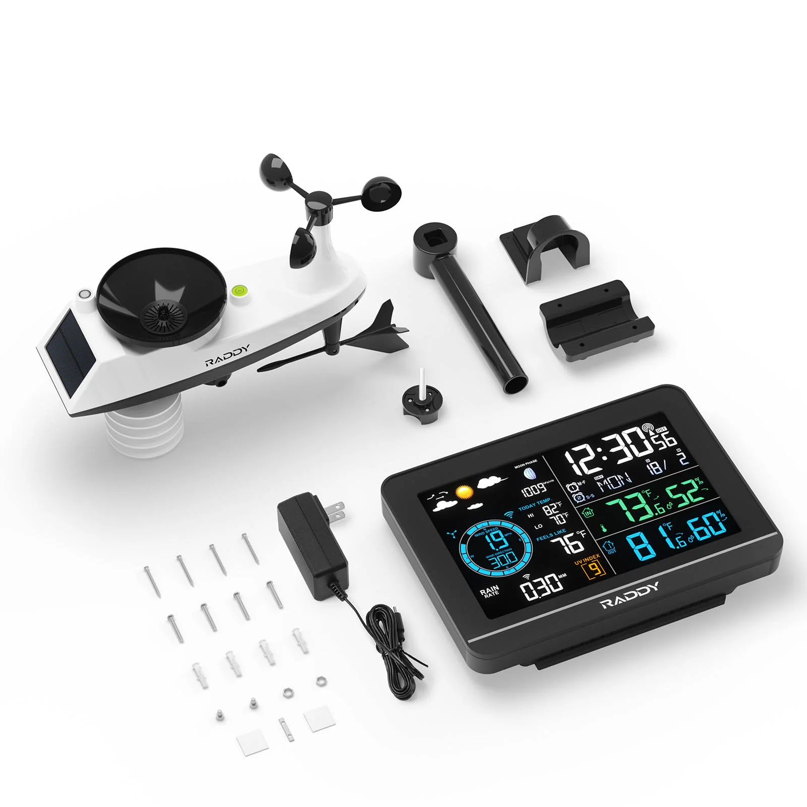 Raddy UV6 Professional Weather Station | 6" VA Display | Atomic Clock | UV & Light Index | 7-in-1 Outdoor Sensor | Up to 5 Areas Monitoring - Image 8