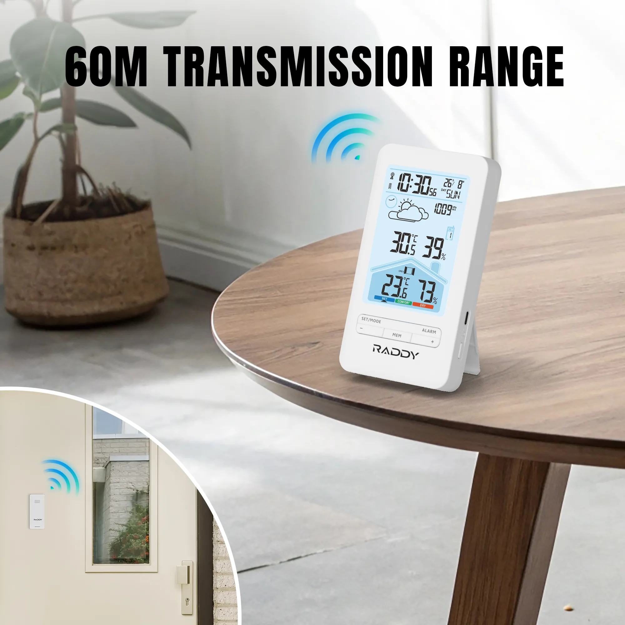Raddy V4 Wireless Weather Station | Temperature & Humidity | Atomic Clock | Weather Forecast | Dual Alarm | USB-C Rechargeable | 5-Level Backlight - Image 3
