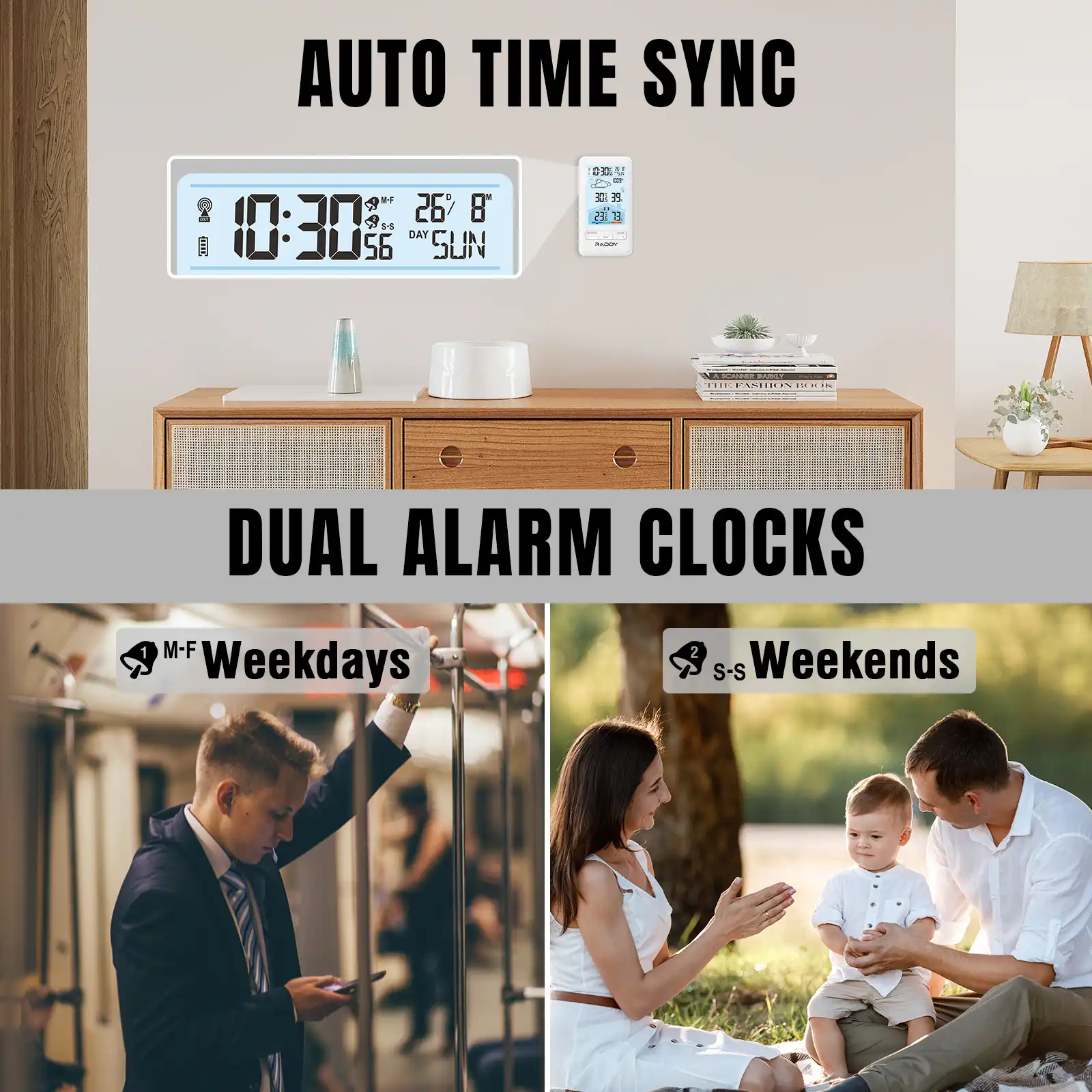 Raddy V4 Wireless Weather Station | Temperature & Humidity | Atomic Clock | Weather Forecast | Dual Alarm | USB-C Rechargeable | 5-Level Backlight - Image 4