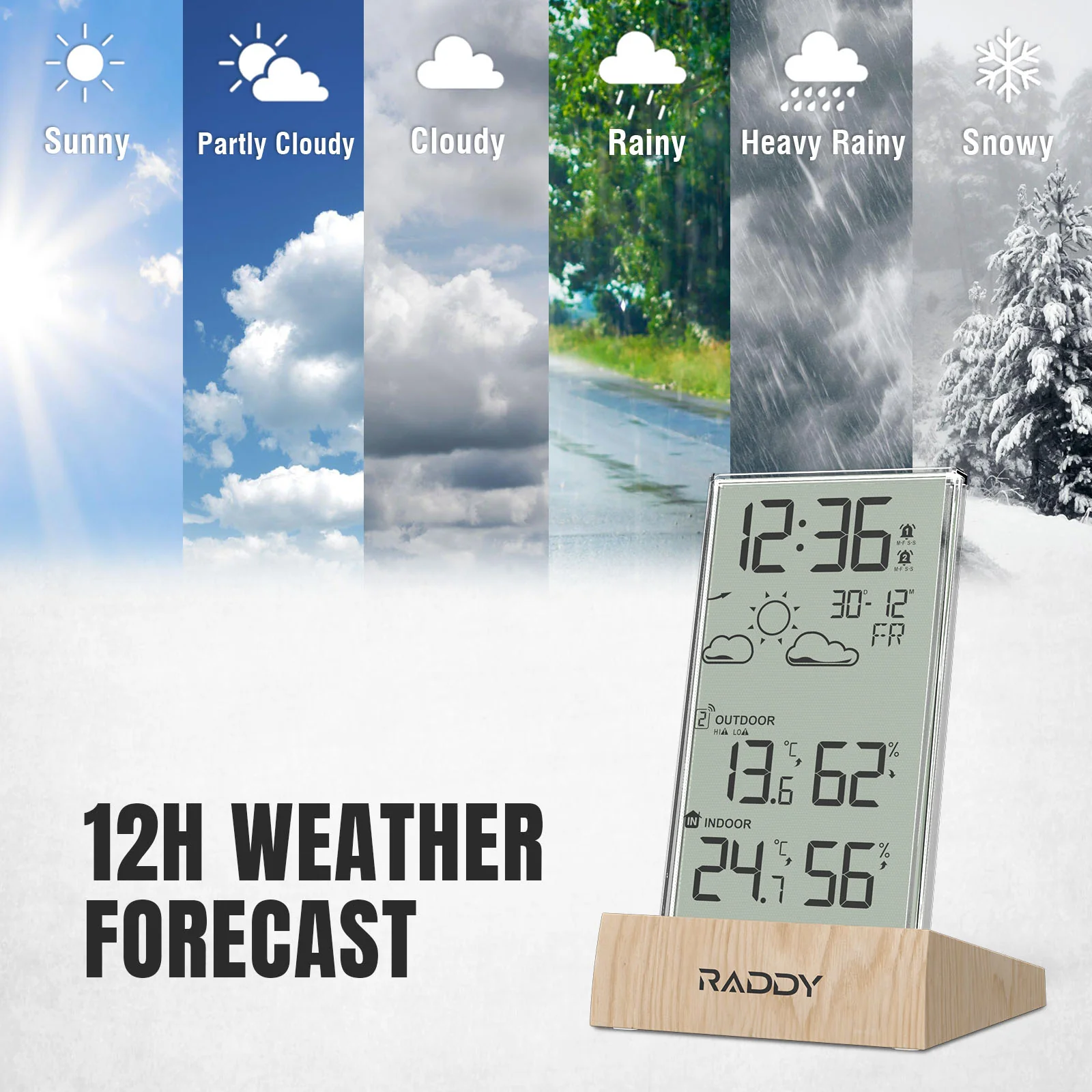 Raddy V5 Weather Station | 5.0’’ LCD Display |  Weather Forecast | Battery Powered | Temperature & Humidity - Image 2