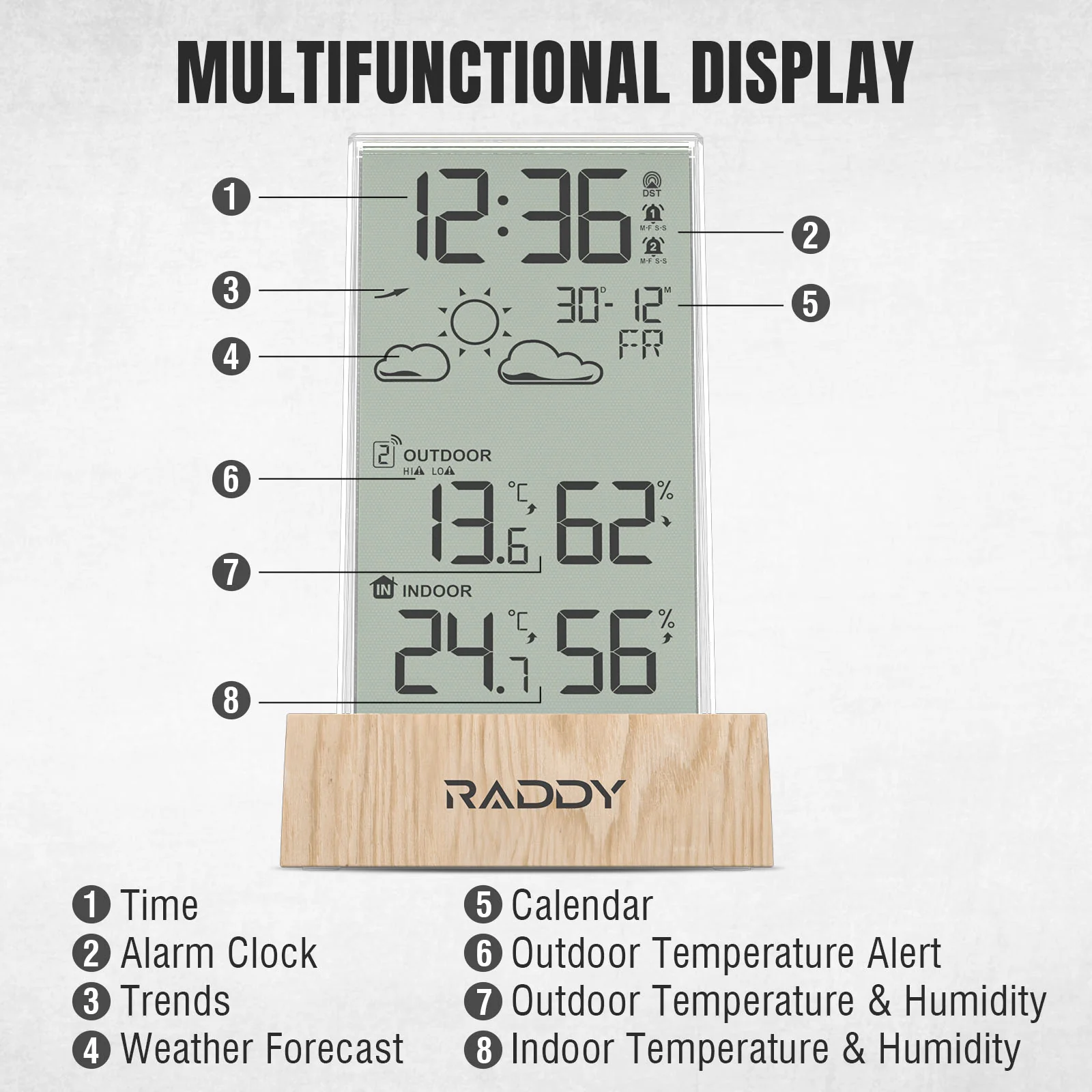 Raddy V5 Weather Station | 5.0’’ LCD Display |  Weather Forecast | Battery Powered | Temperature & Humidity - Image 6