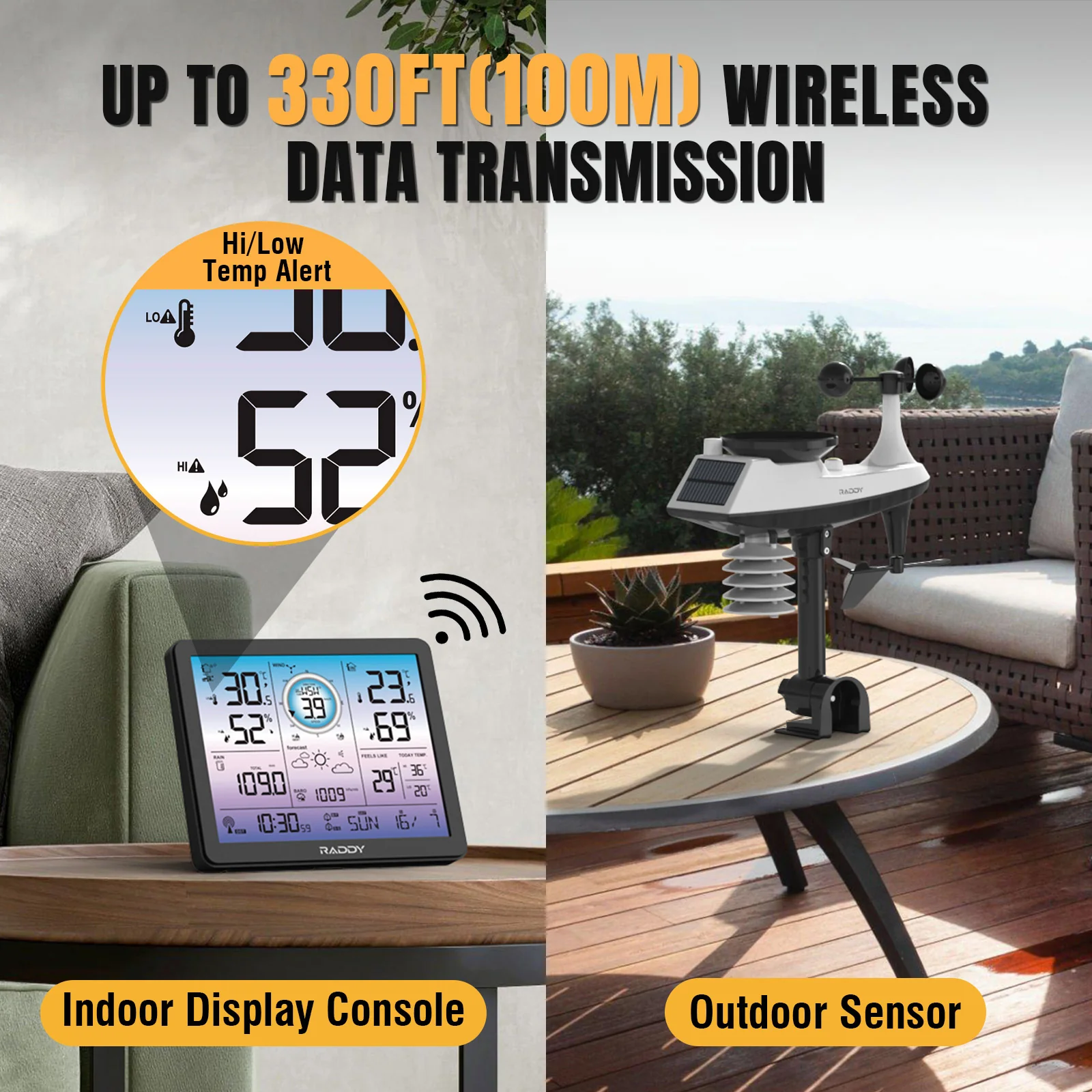 Raddy VP7/AG7 Weather Station | Wireless Thermometer | Color Screen | Atomic Weather Clock | Temperature Humidity Monitor - Image 6