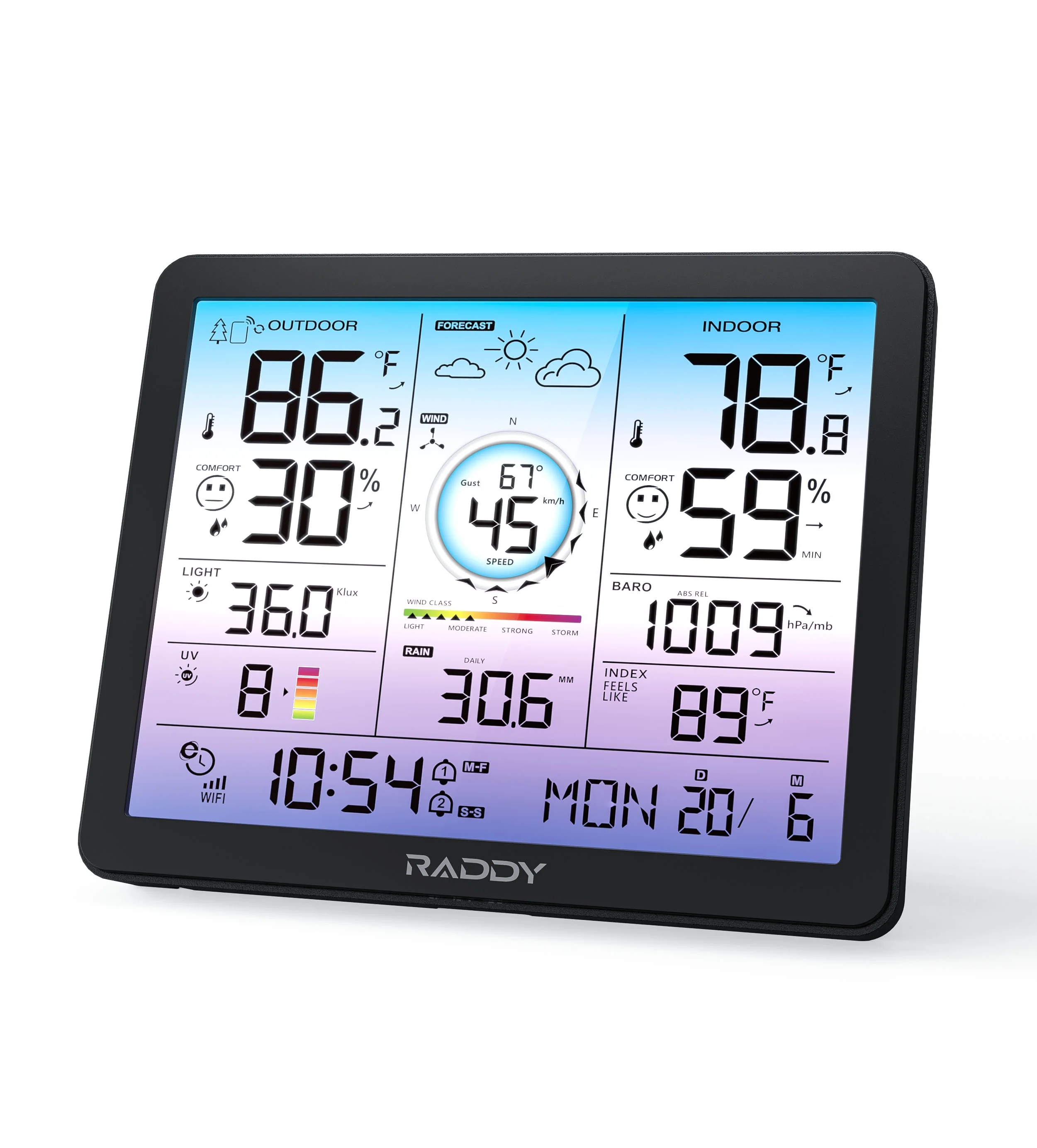 Raddy VP7 Wi-Fi Weather Station | 15-in-1  Display | 7.4'' Digital Color Display | WI-FI Indoor Outdoor  | Weather Forecast - Image 2