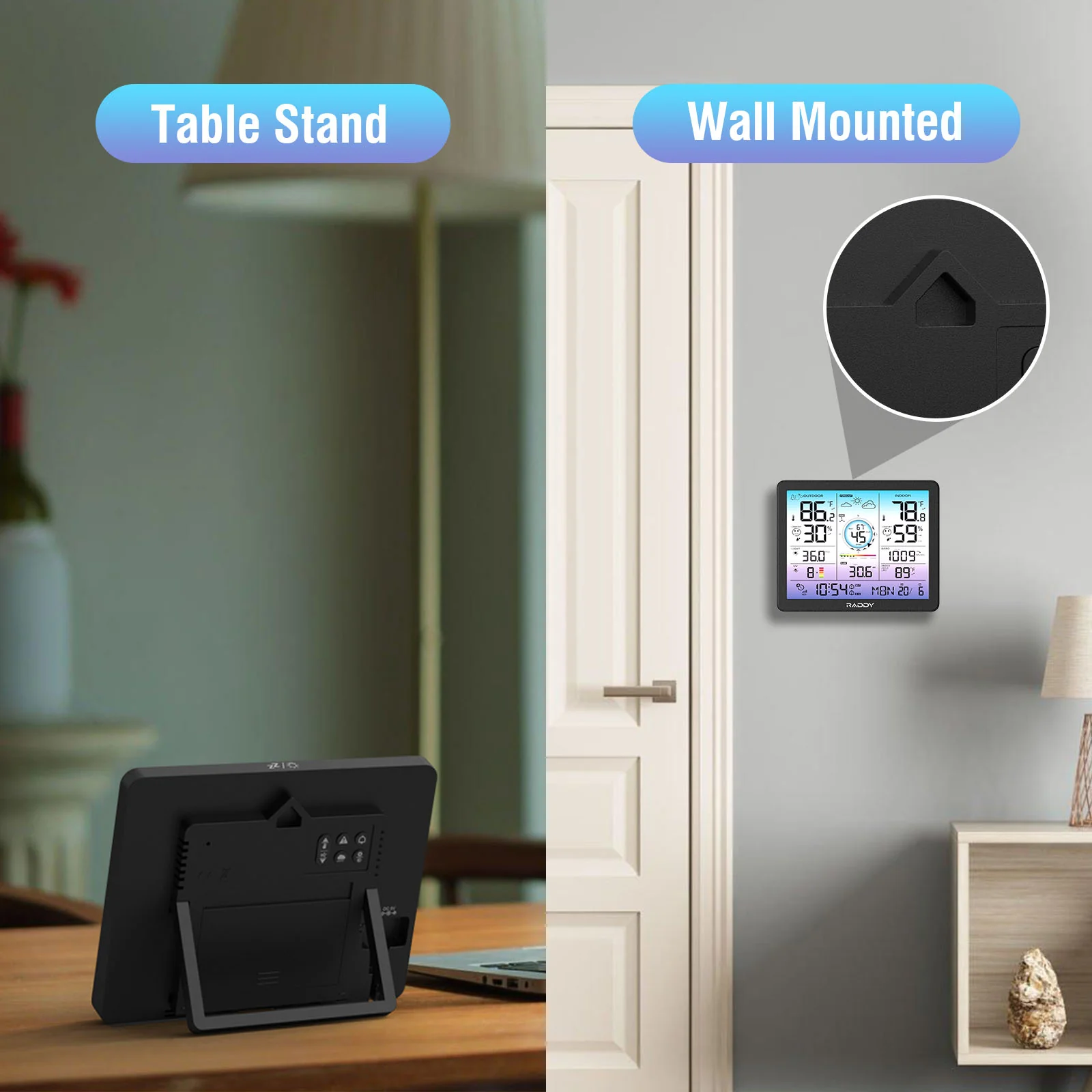 Raddy VP7 Wi-Fi Weather Station | 15-in-1  Display | 7.4'' Digital Color Display | WI-FI Indoor Outdoor  | Weather Forecast - Image 6