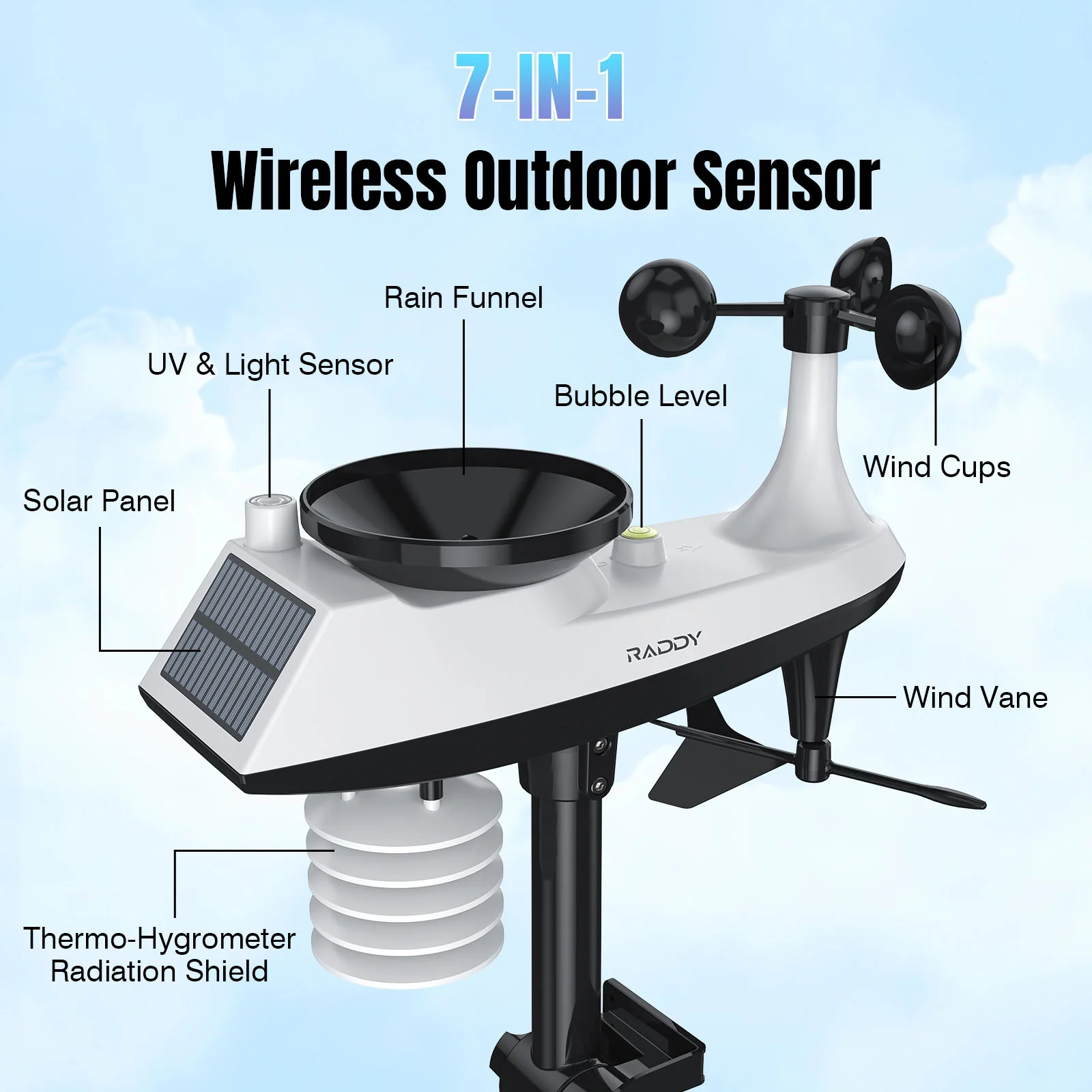 Raddy VP7 Wi-Fi Weather Station | 15-in-1  Display | 7.4'' Digital Color Display | WI-FI Indoor Outdoor  | Weather Forecast - Image 7