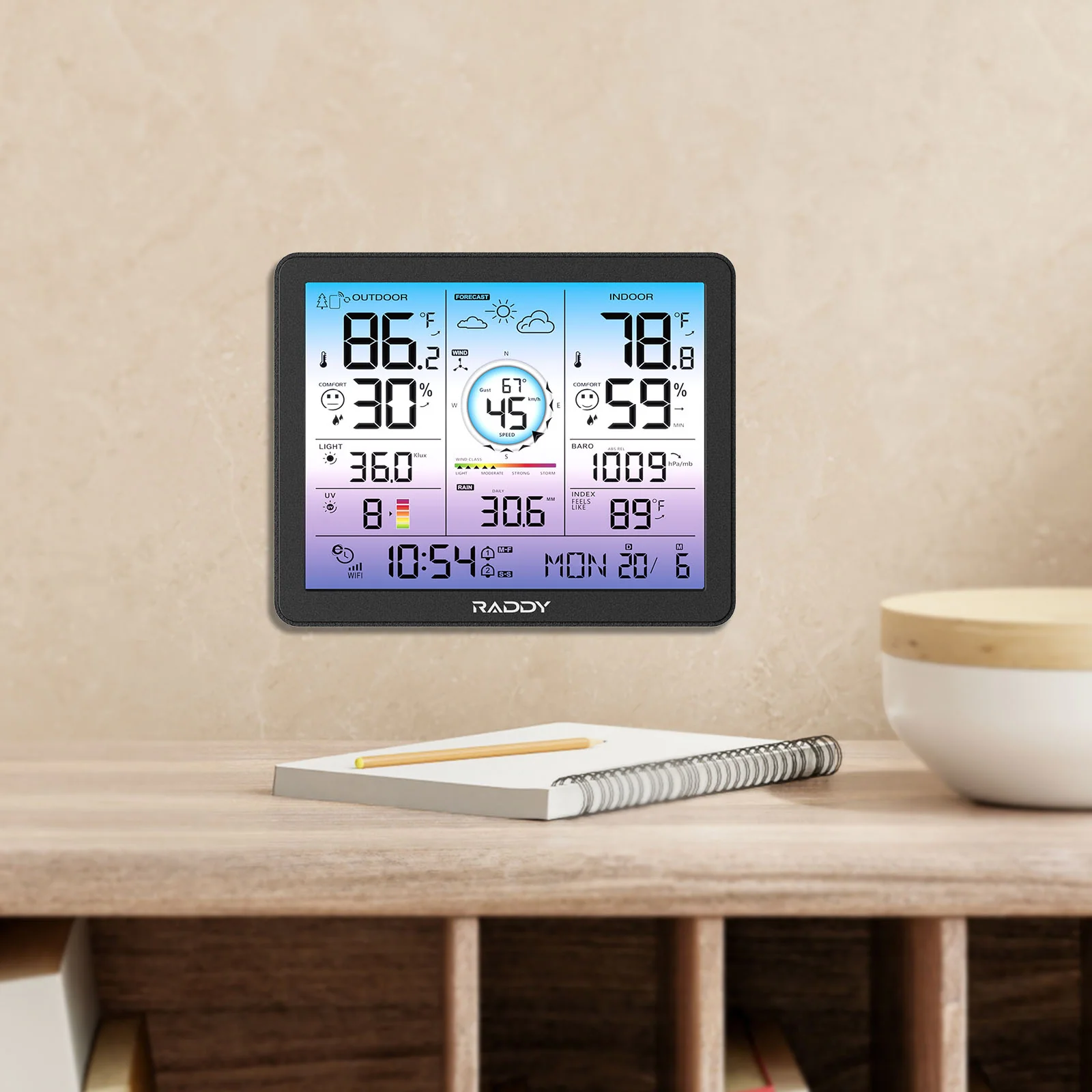 Raddy VP7 Wi-Fi Weather Station | 15-in-1  Display | 7.4'' Digital Color Display | WI-FI Indoor Outdoor  | Weather Forecast - Image 9