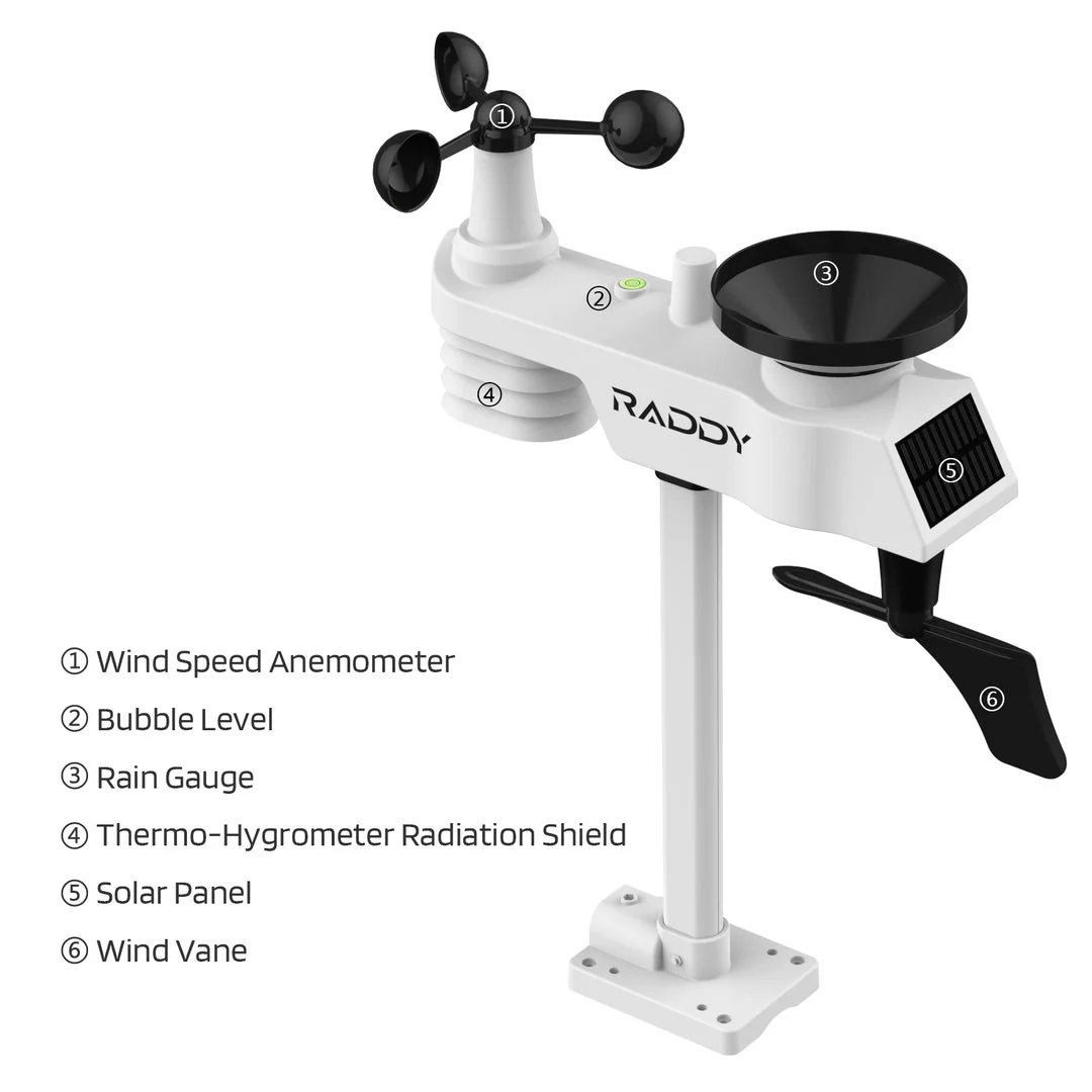 Raddy WF-100C Lite Weather Stations | Wireless | Temperature | Barometric Pressure | Humidity | Wind Rain Gauge - Image 3