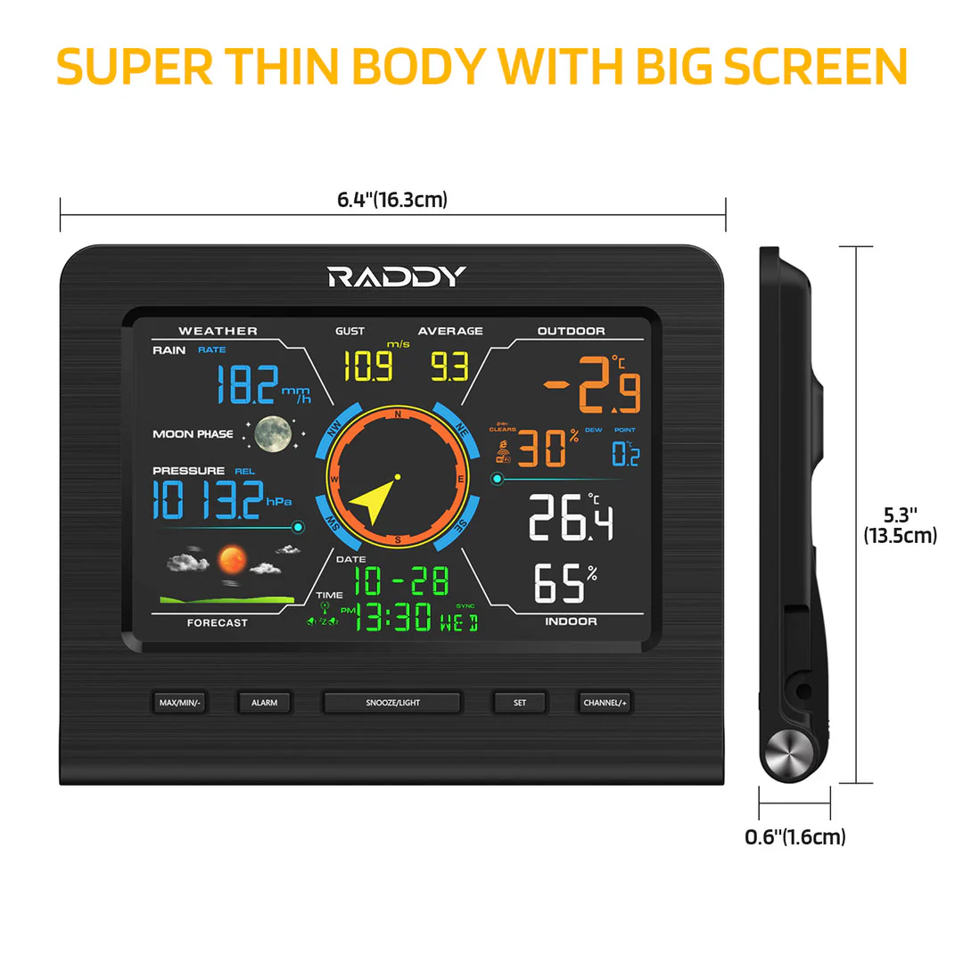 Raddy WF-100C Lite Weather Stations | Wireless | Temperature | Barometric Pressure | Humidity | Wind Rain Gauge - Image 4