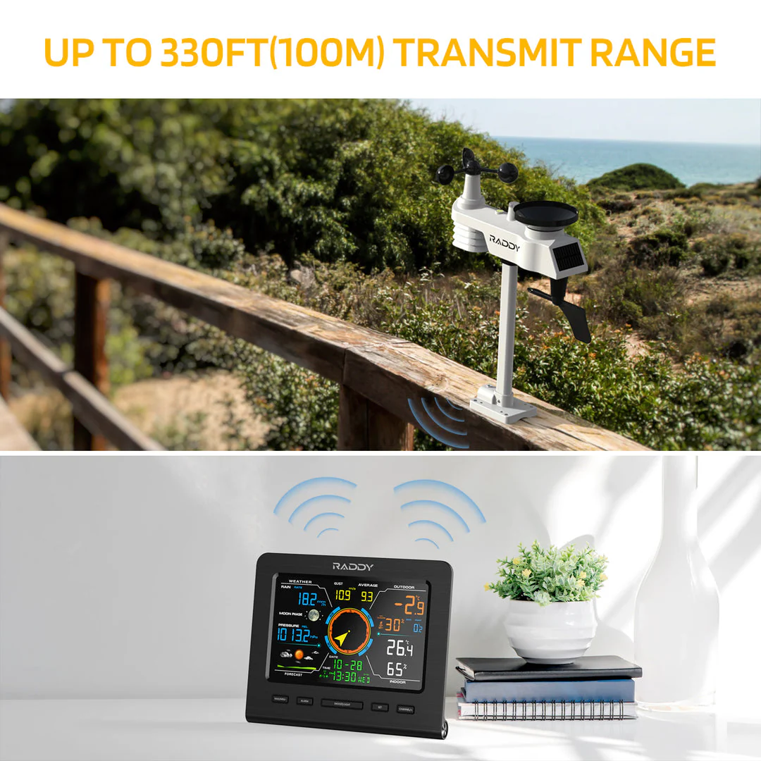 Raddy WF-100C Lite Weather Stations | Wireless | Temperature | Barometric Pressure | Humidity | Wind Rain Gauge - Image 6