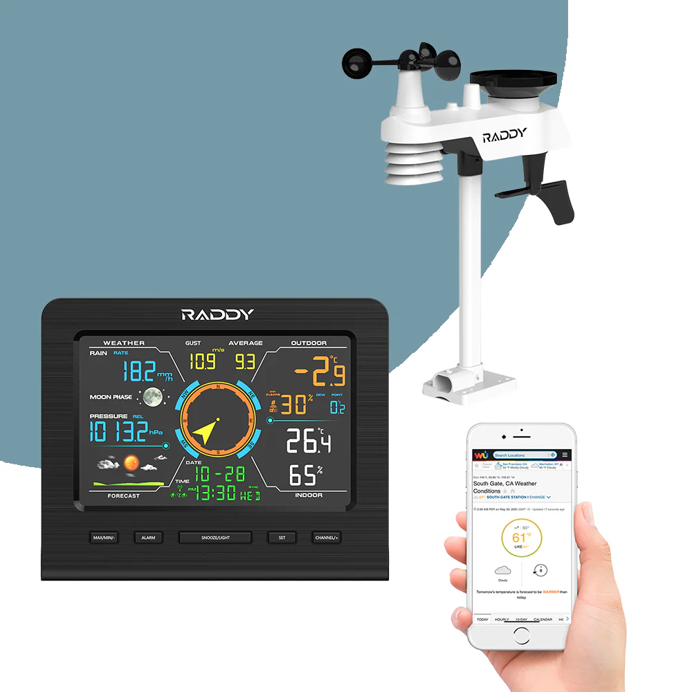 Raddy WF-100C Lite Weather Stations | Wireless | Temperature | Barometric Pressure | Humidity | Wind Rain Gauge - Image 8