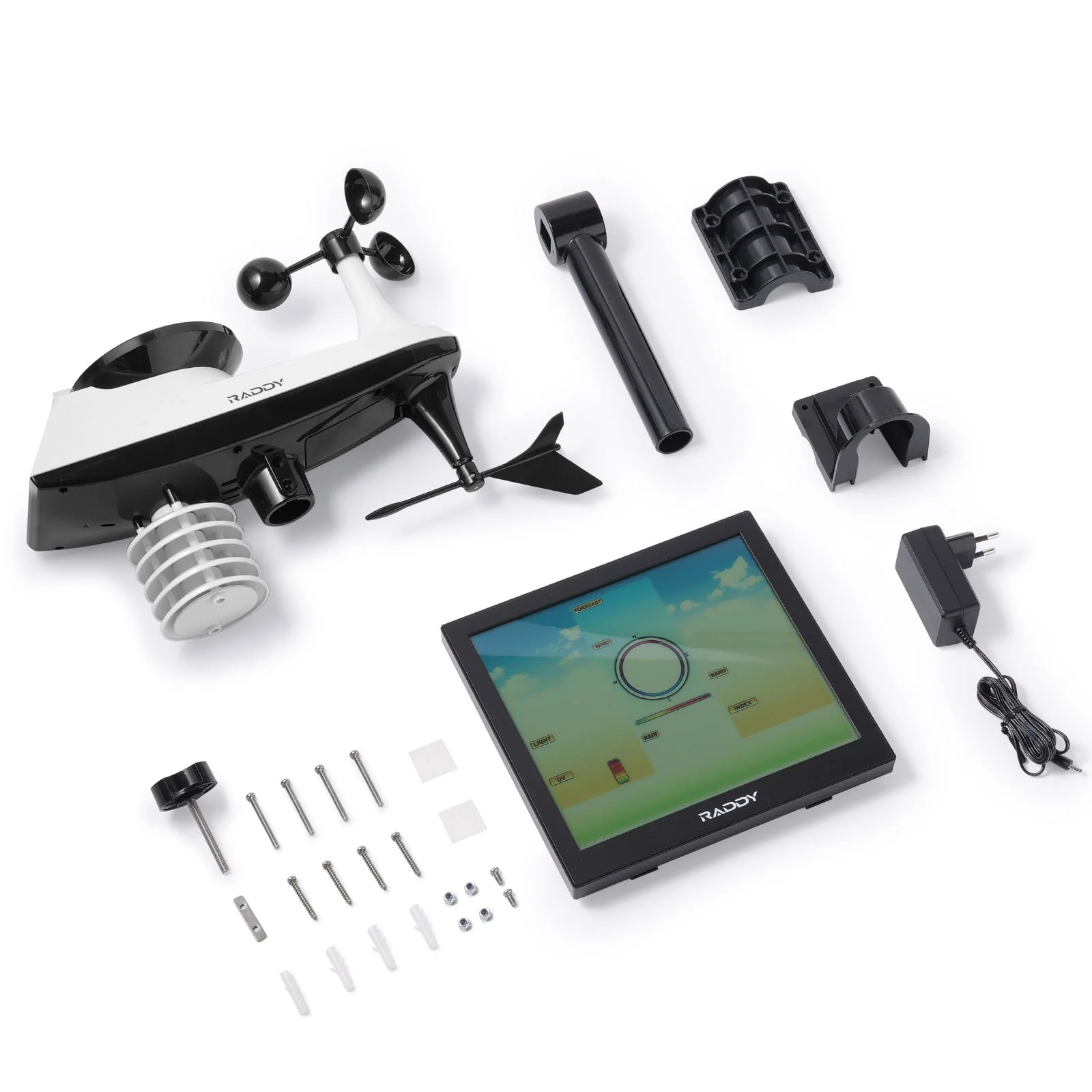 Raddy WF-120C Professional Weather Station | Wi-Fi | 10" Digital Color Display | Rain Gauge | Weather Forecast | UV & Light Index - Image 8