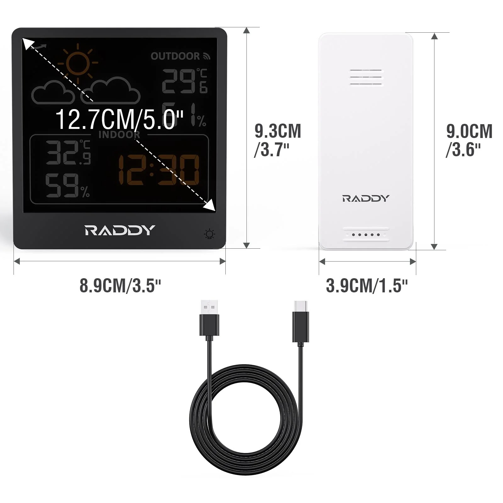 Raddy WF-50 Weather Station | 5.0’’ VA/TN Display | Weather Forecast | Temperature & Humidity Monitor | USB-C/Battery Powered - Image 10