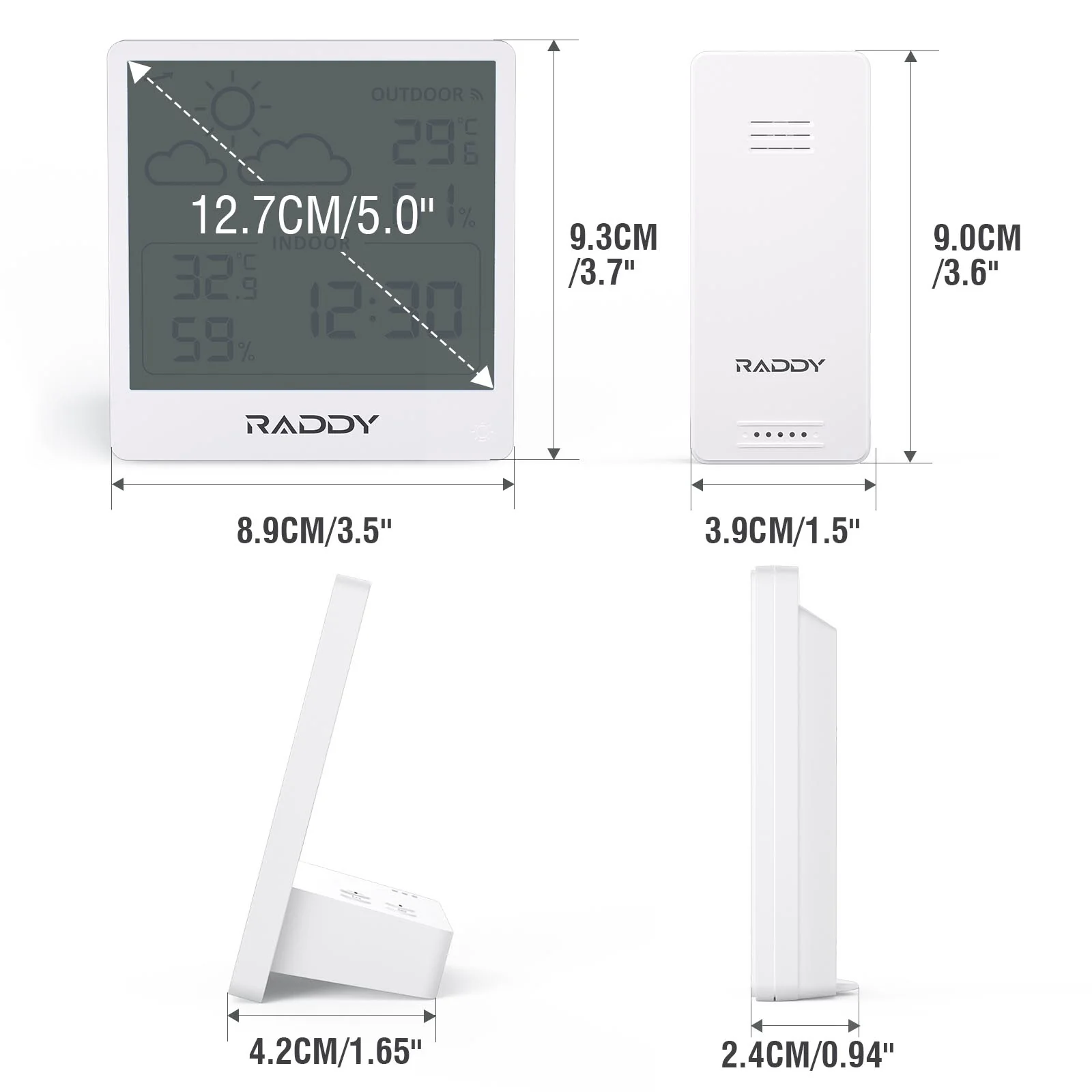 Raddy WF-50 Weather Station | 5.0’’ VA/TN Display | Weather Forecast | Temperature & Humidity Monitor | USB-C/Battery Powered - Image 13