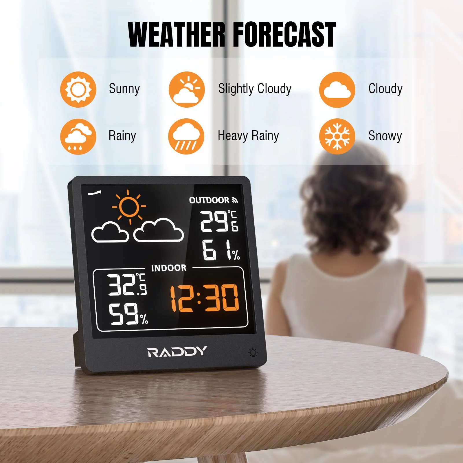 Raddy WF-50 Weather Station | 5.0’’ VA/TN Display | Weather Forecast | Temperature & Humidity Monitor | USB-C/Battery Powered - Image 6