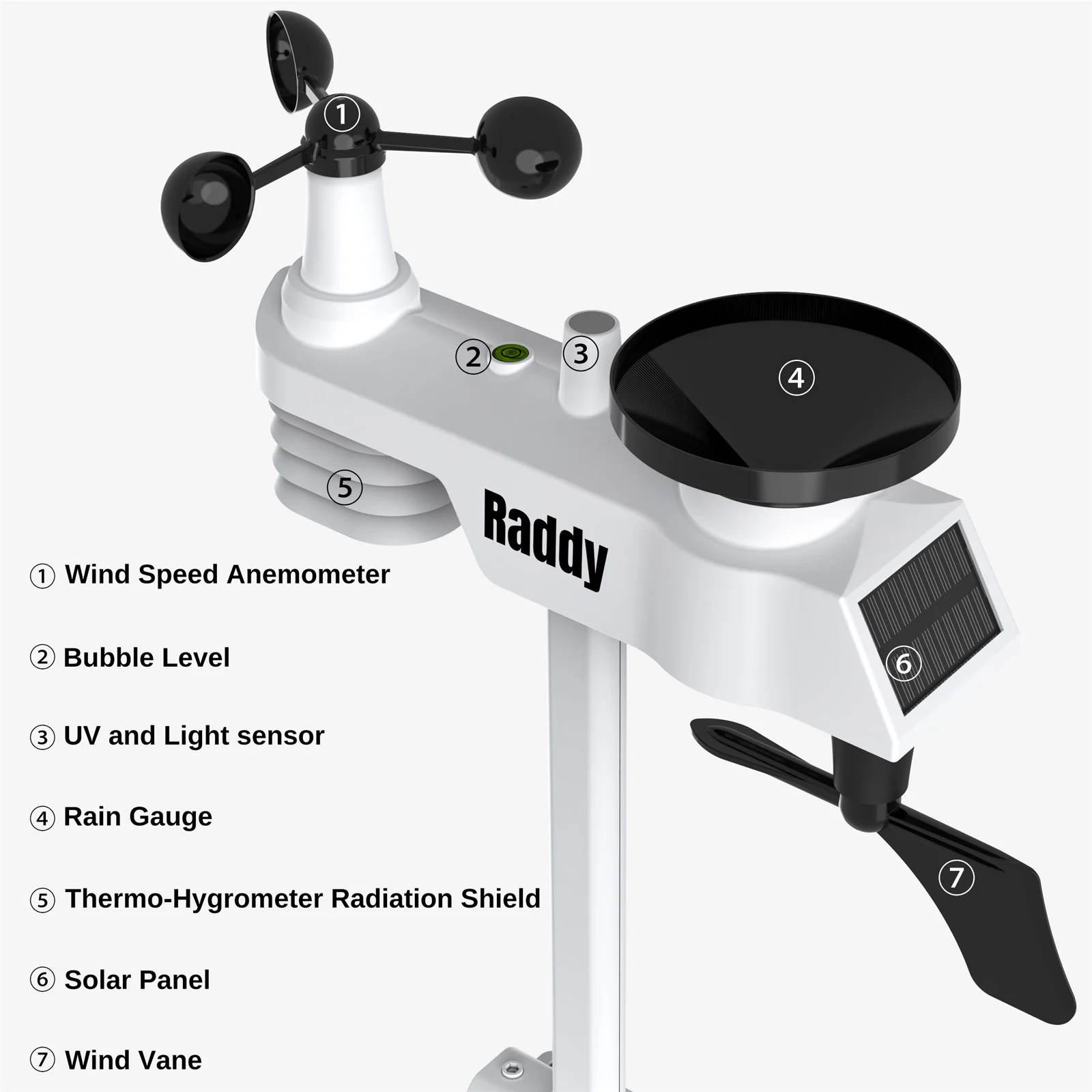 Raddy WF-100C Professional Weather Station | Wireless Sensor | Large Display | Rain Gauge Wind Speed Solar Alarm Clock - Image 5