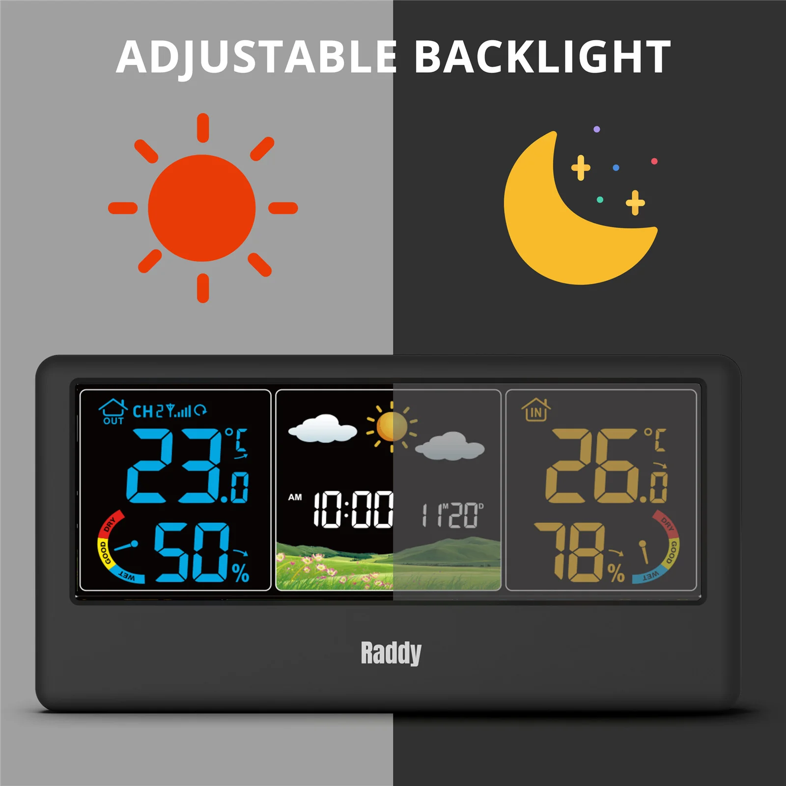 Raddy WF-55C Wireless Weather Station | Color Display | Weather Forecast | Thermometer Hygrometer - Image 6