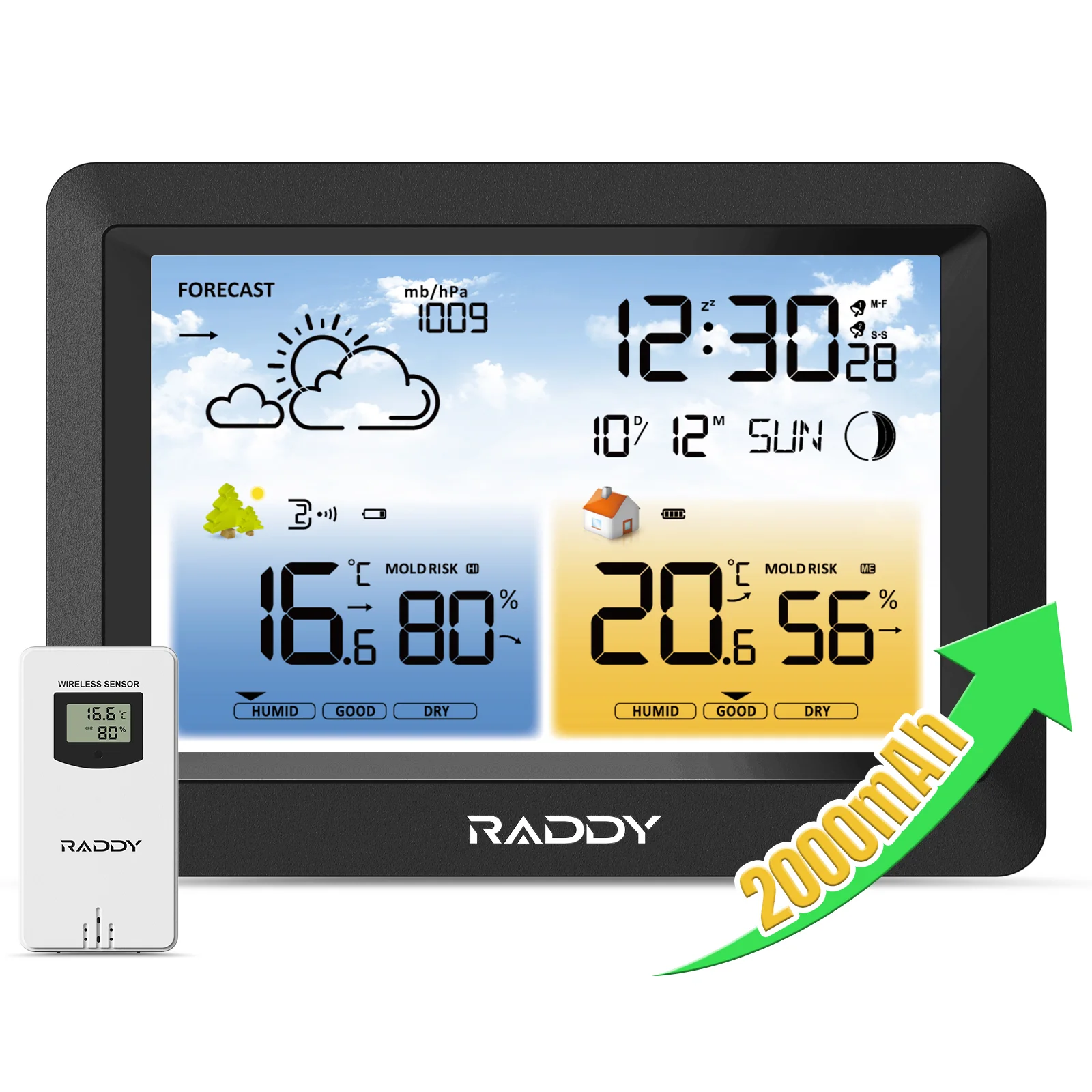 Raddy WM6 Weather Station | Wireless Thermometer Hygrometer | Built-in 2000mAh Battery | Mold Risk Alert - Image 10