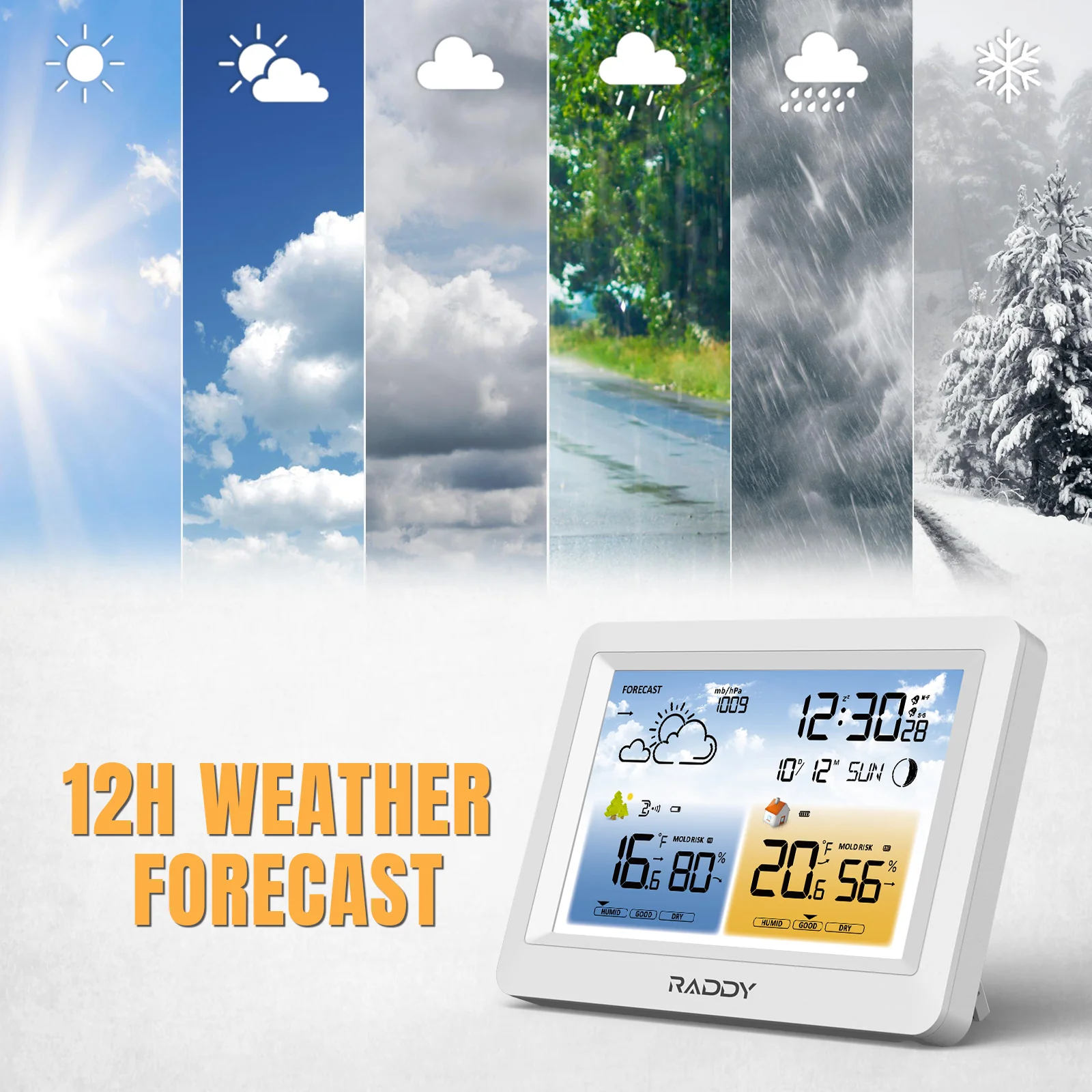 Raddy WM6 Weather Station | Wireless Thermometer Hygrometer | Built-in 2000mAh Battery | Mold Risk Alert - Image 3