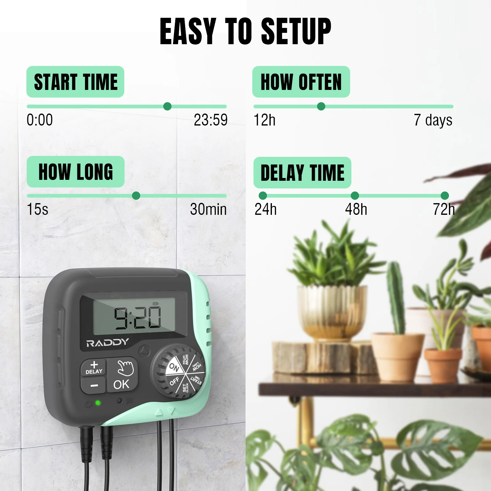 Raddy WS-1 Solar Drip Irrigation Kit | Automatic Plant Watering | Dual Power Supply | Programmable Timer - Image 4