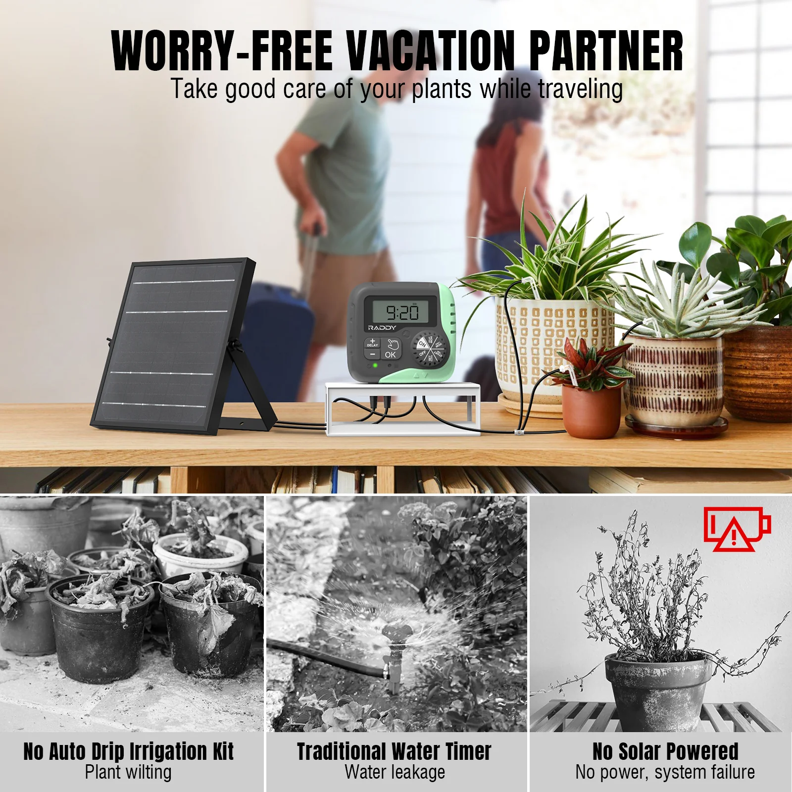 Raddy WS-1 Solar Drip Irrigation Kit | Automatic Plant Watering | Dual Power Supply | Programmable Timer - Image 6