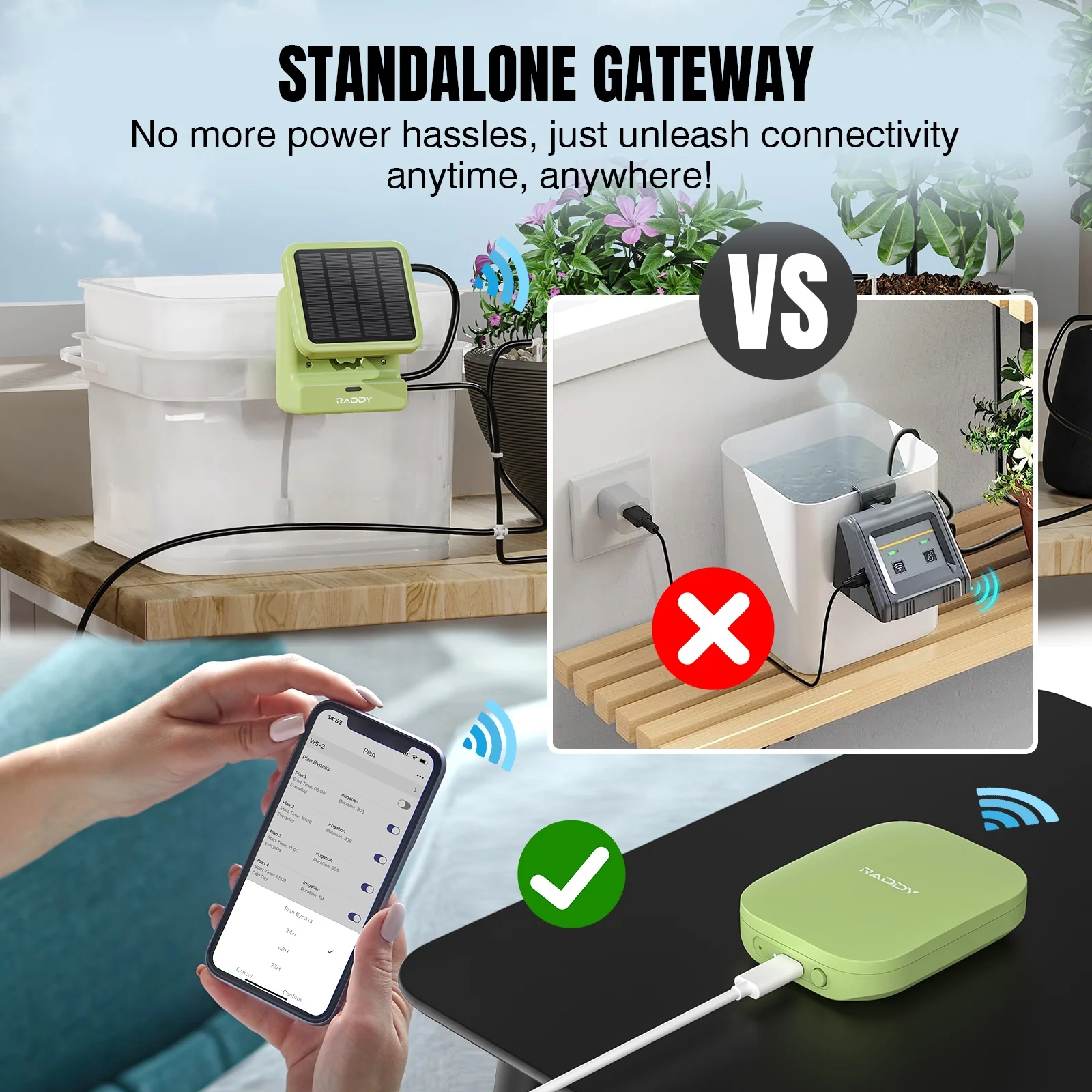 Raddy WS-2 Wi-Fi Drip Irrigation System | APP-Controlled | DIY Automatic Water Pump |  Dual Power Supply - Image 6