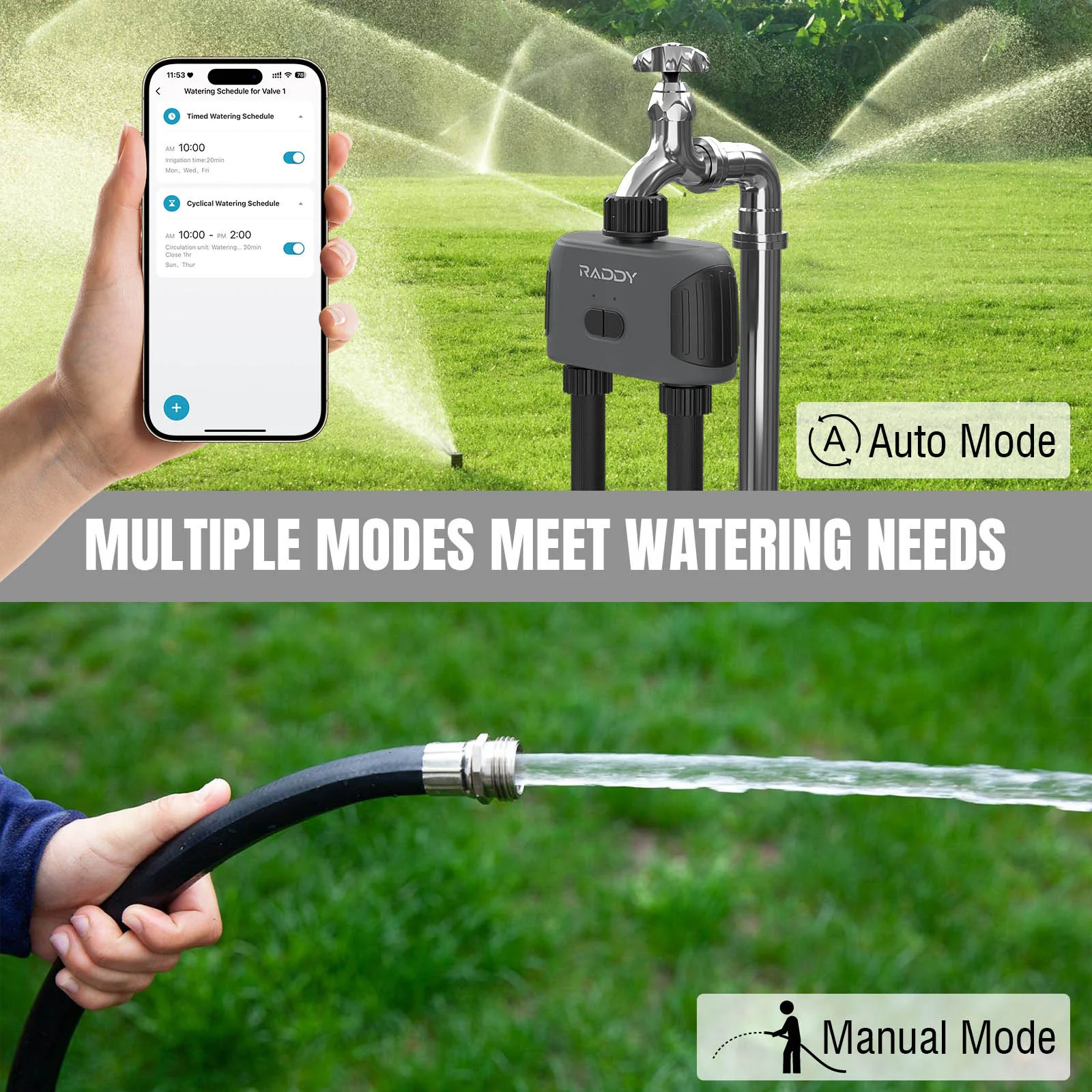 Raddy WS-3 WiFi Sprinkler Timer | 2 Zone | IPX5 Waterproof | APP Control | Automatic Irrigation System - Image 6