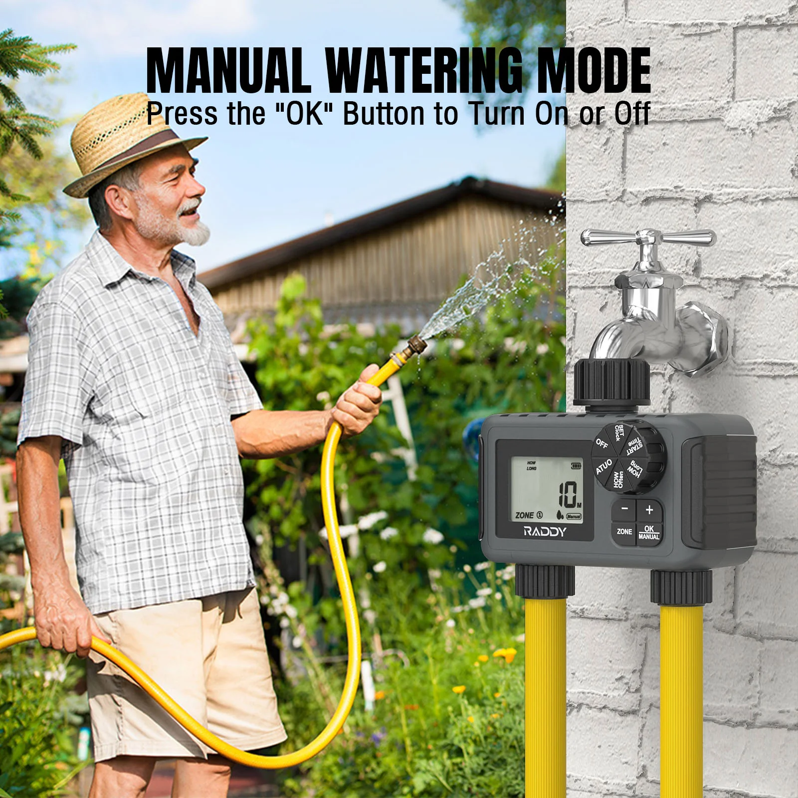 Raddy WS-5 Water Timer | 2 Outlet | IP55 Waterproof | Large Screen | Low BatteryAlert | Rain Delay | Manual Mode - Image 7