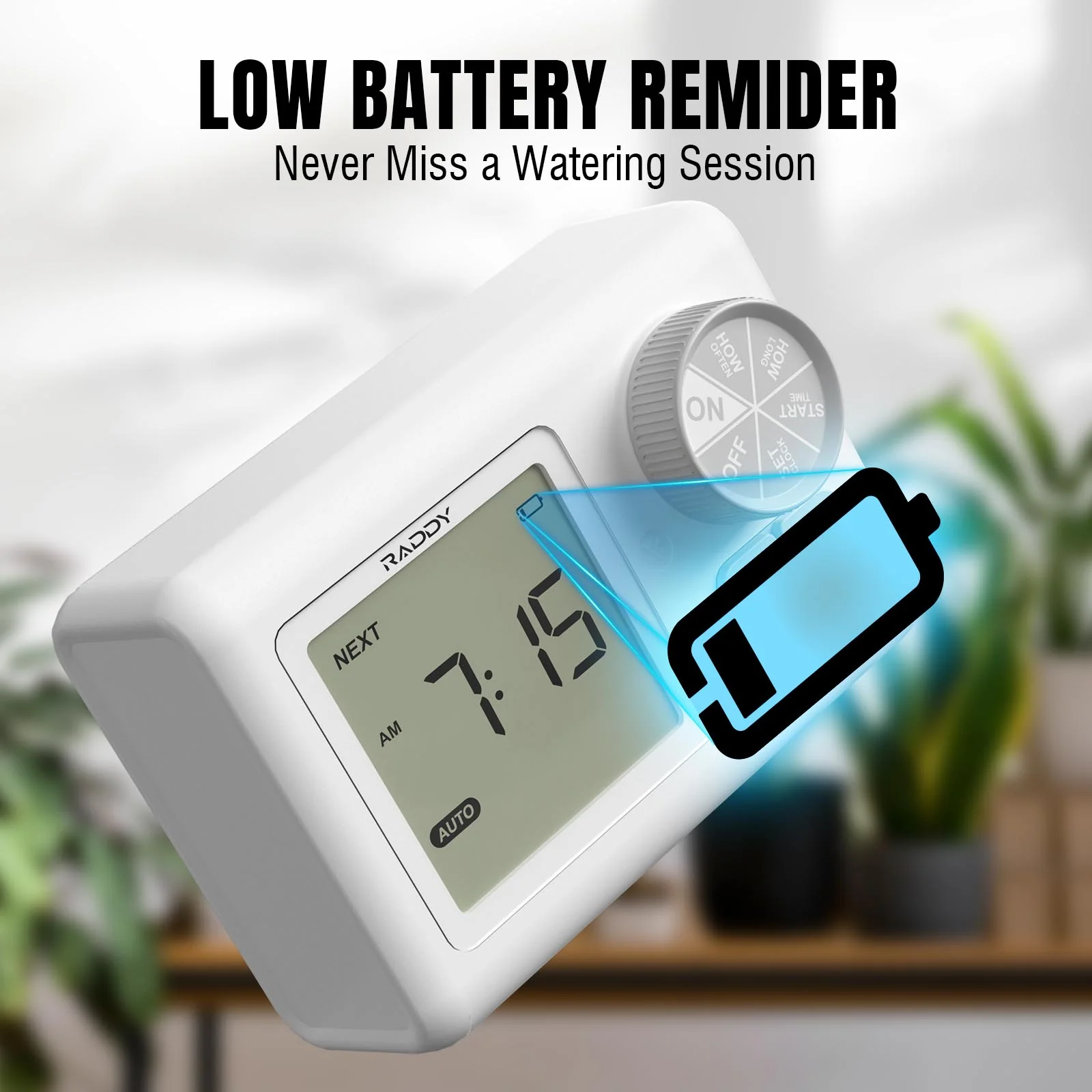 Raddy WS-6/WS-64 Automatic Drip Irrigation Kit | LCD Display | Programmable Water Timer | Water Shortage Alarm | for 15 Potted Plants - Image 10