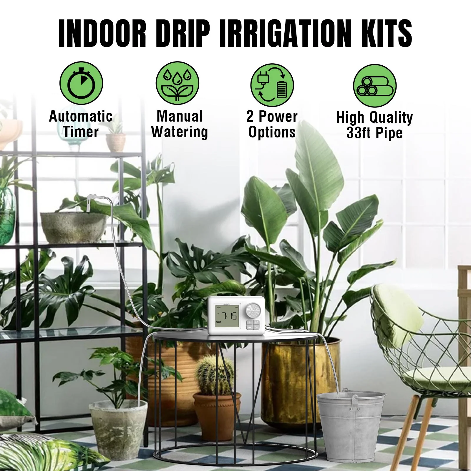 Raddy WS-6/WS-64 Automatic Drip Irrigation Kit | LCD Display | Programmable Water Timer | Water Shortage Alarm | for 15 Potted Plants - Image 6