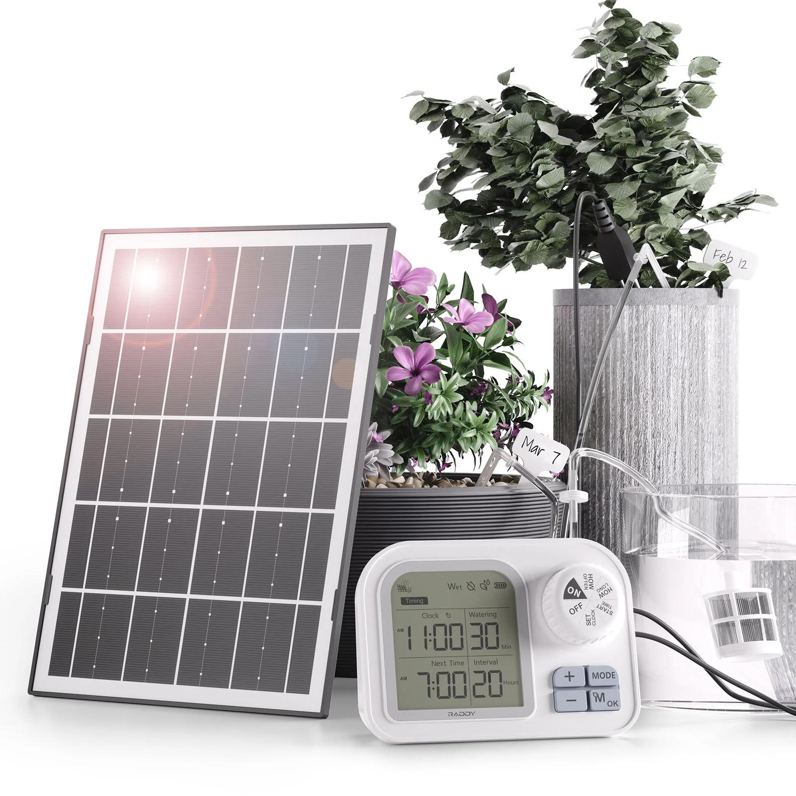 Raddy WS-7 Solar Drip Irrigation Kit | IPX7 Waterproof | Auto Watering System | Auto-Soil Humidity Detection | 2600mAh Battery | Large Display