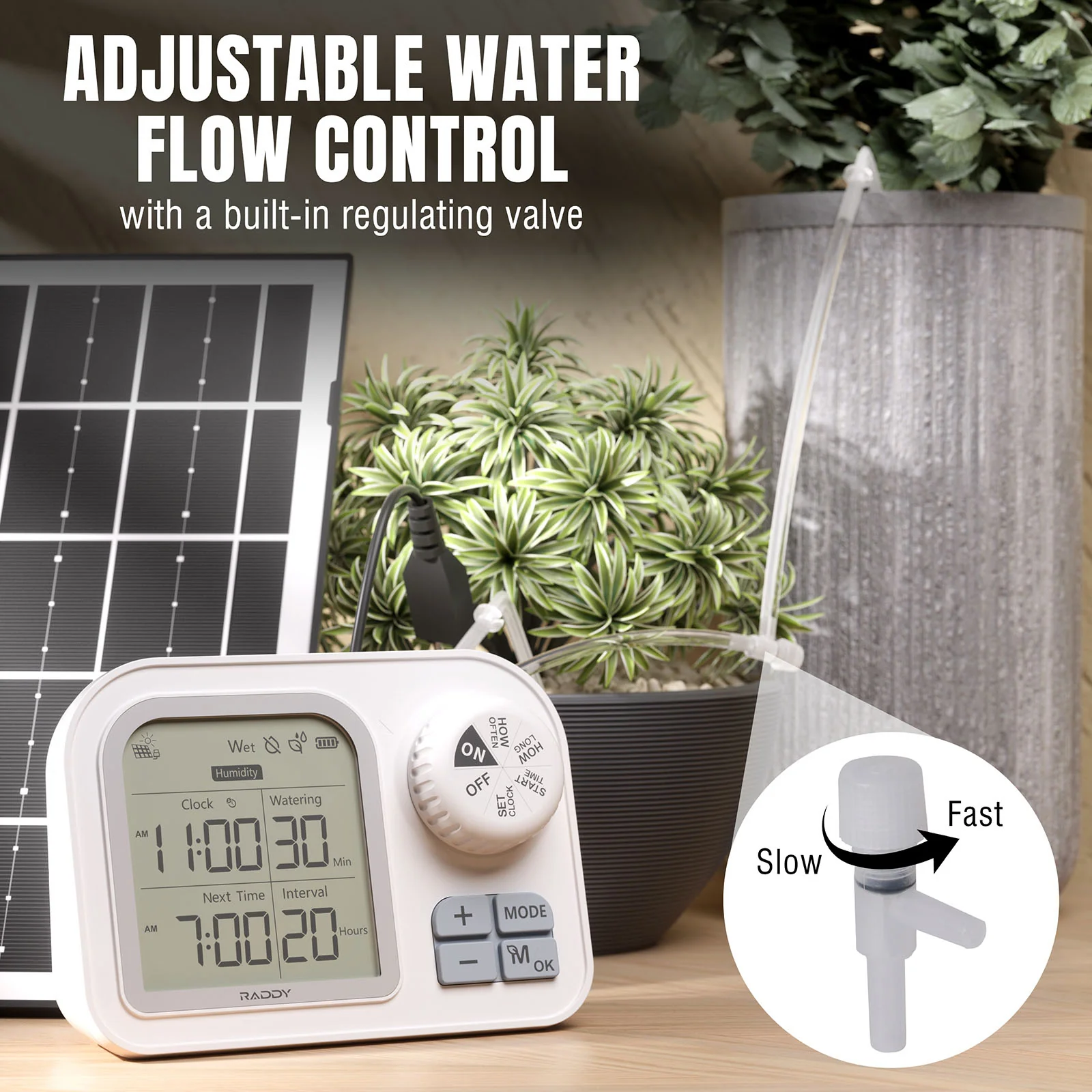 Raddy WS-7 Solar Drip Irrigation Kit | IPX7 Waterproof | Auto Watering System | Auto-Soil Humidity Detection | 2600mAh Battery | Large Display - Image 12