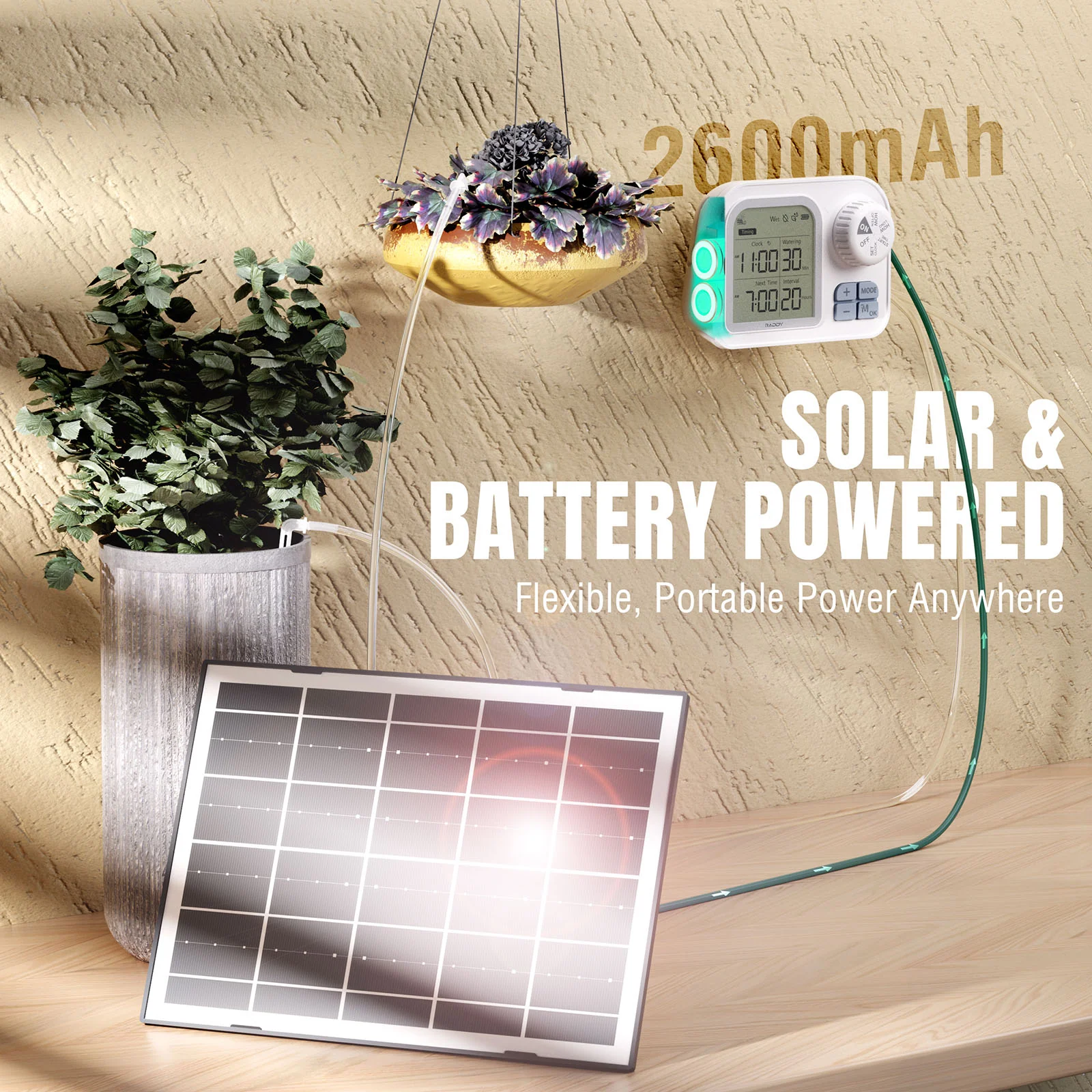 Raddy WS-7 Solar Drip Irrigation Kit | IPX7 Waterproof | Auto Watering System | Auto-Soil Humidity Detection | 2600mAh Battery | Large Display - Image 2