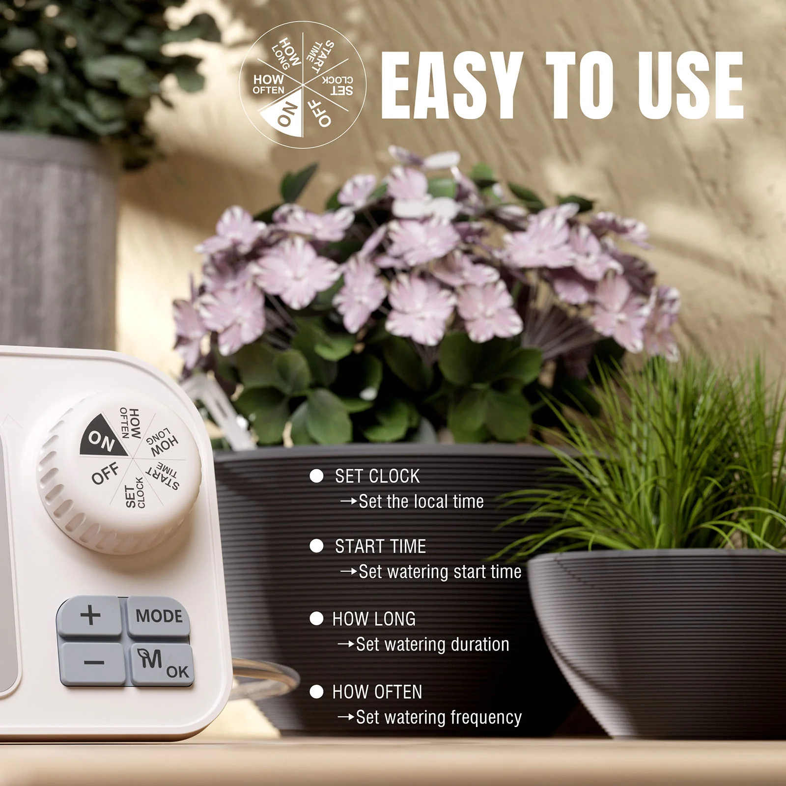 Raddy WS-7 Solar Drip Irrigation Kit | IPX7 Waterproof | Auto Watering System | Auto-Soil Humidity Detection | 2600mAh Battery | Large Display - Image 3