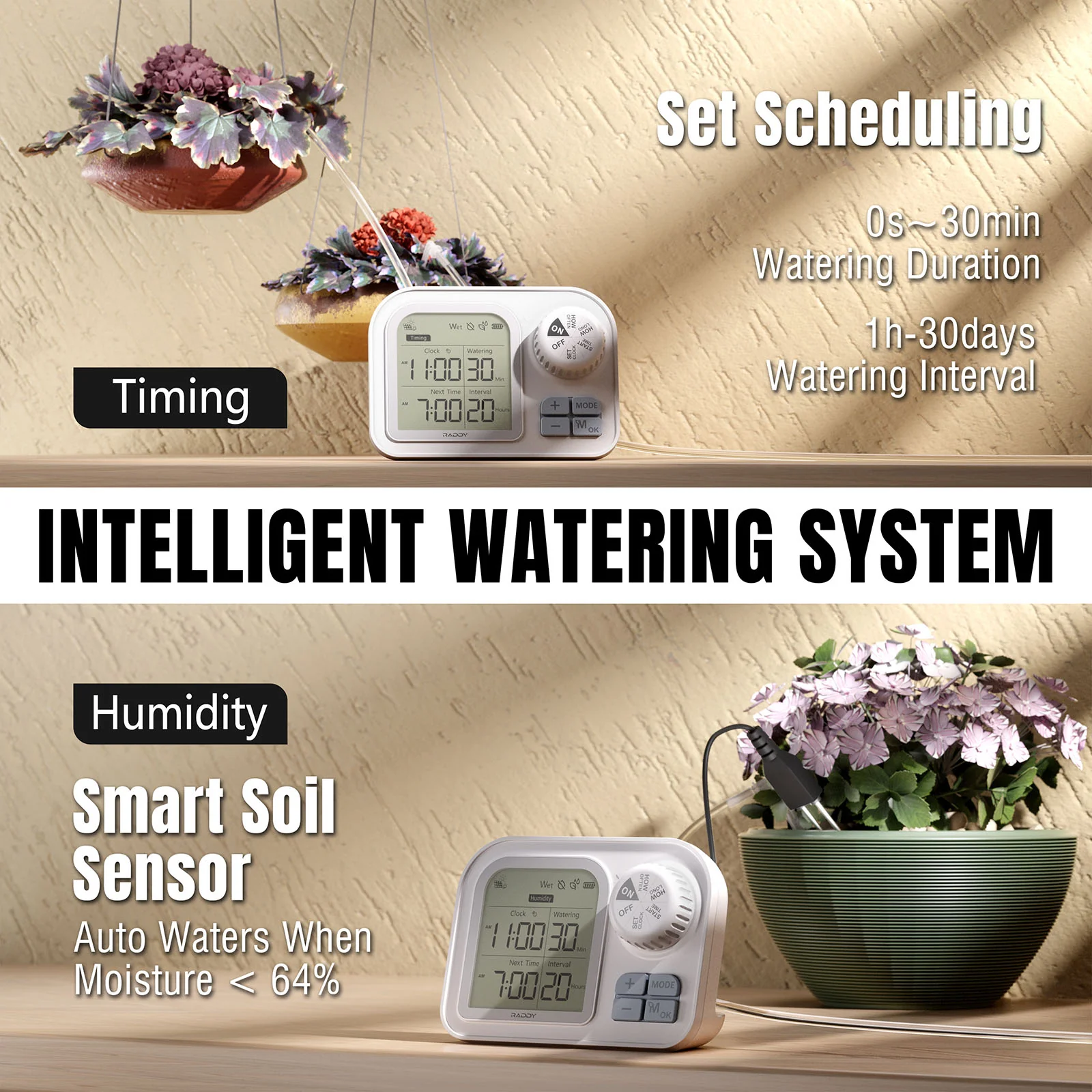 Raddy WS-7 Solar Drip Irrigation Kit | IPX7 Waterproof | Auto Watering System | Auto-Soil Humidity Detection | 2600mAh Battery | Large Display - Image 5