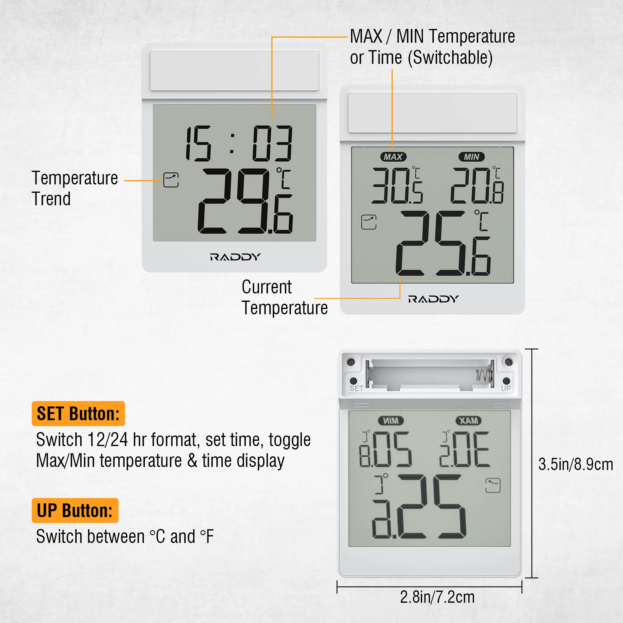 Raddy WT-1 Digital Window Thermometer |  IP44 Waterproof | Clear LCD Display | Max/Min Record | Easy Stick-on Mount | Battery Powered - Image 11