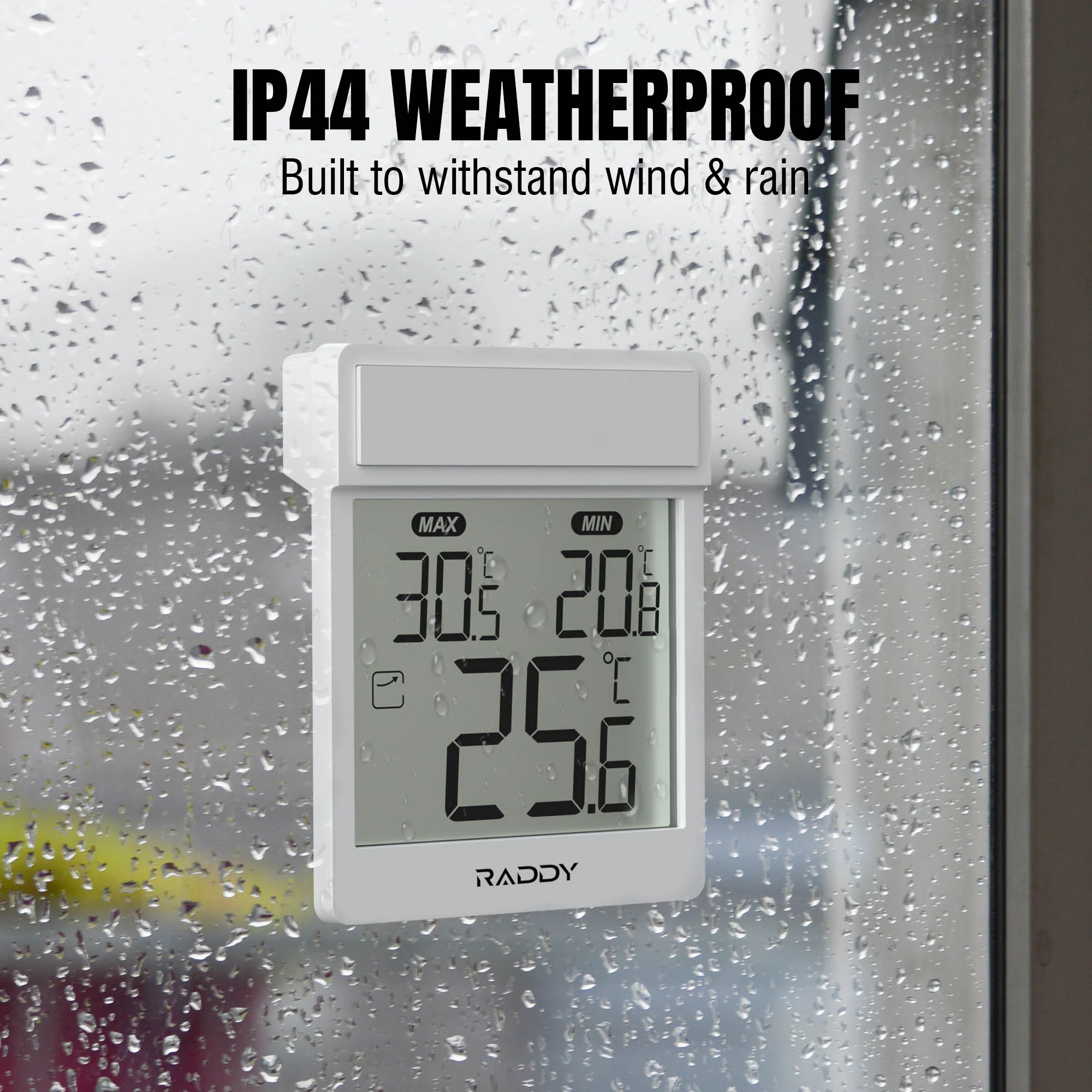 Raddy WT-1 Digital Window Thermometer |  IP44 Waterproof | Clear LCD Display | Max/Min Record | Easy Stick-on Mount | Battery Powered - Image 4