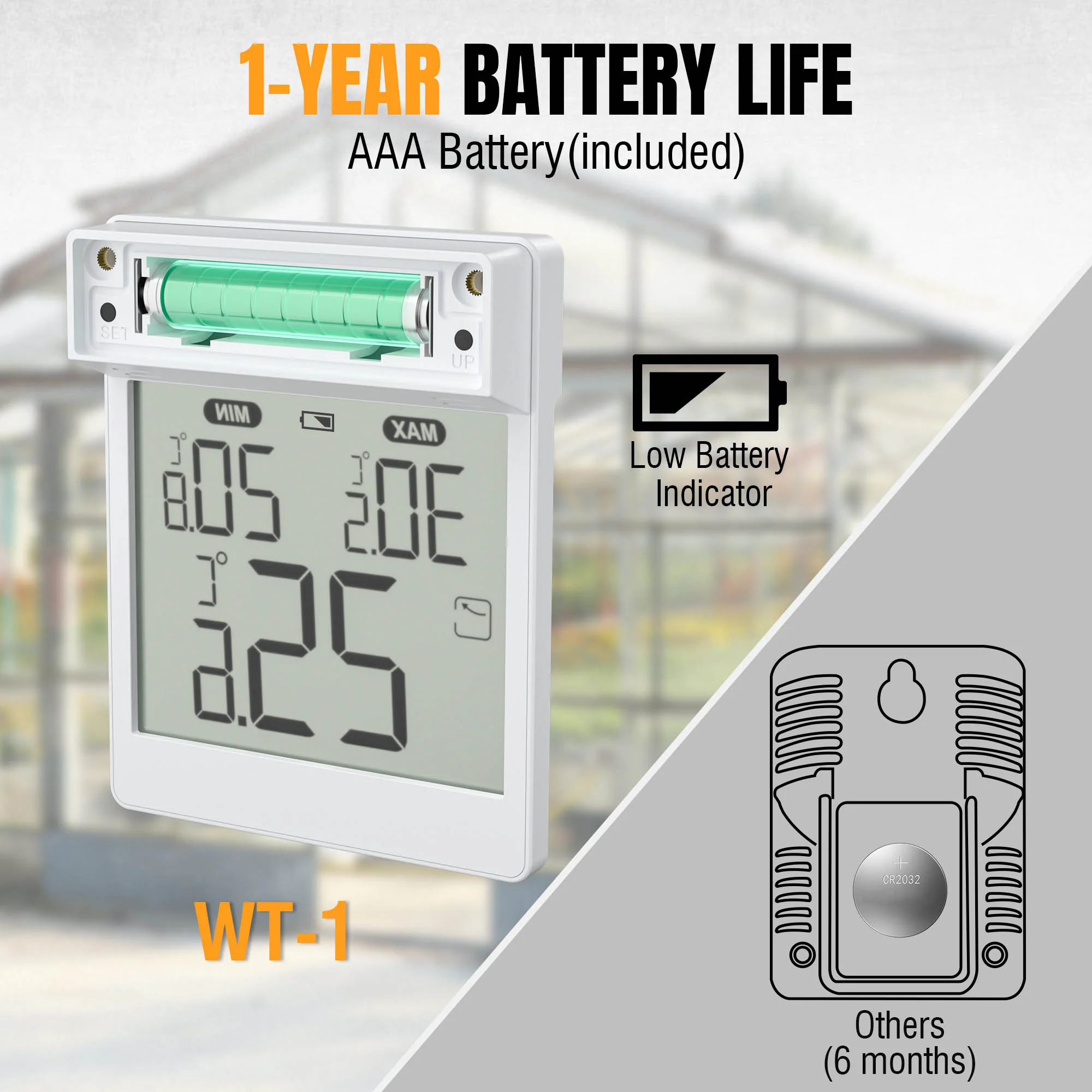 Raddy WT-1 Digital Window Thermometer |  IP44 Waterproof | Clear LCD Display | Max/Min Record | Easy Stick-on Mount | Battery Powered - Image 6