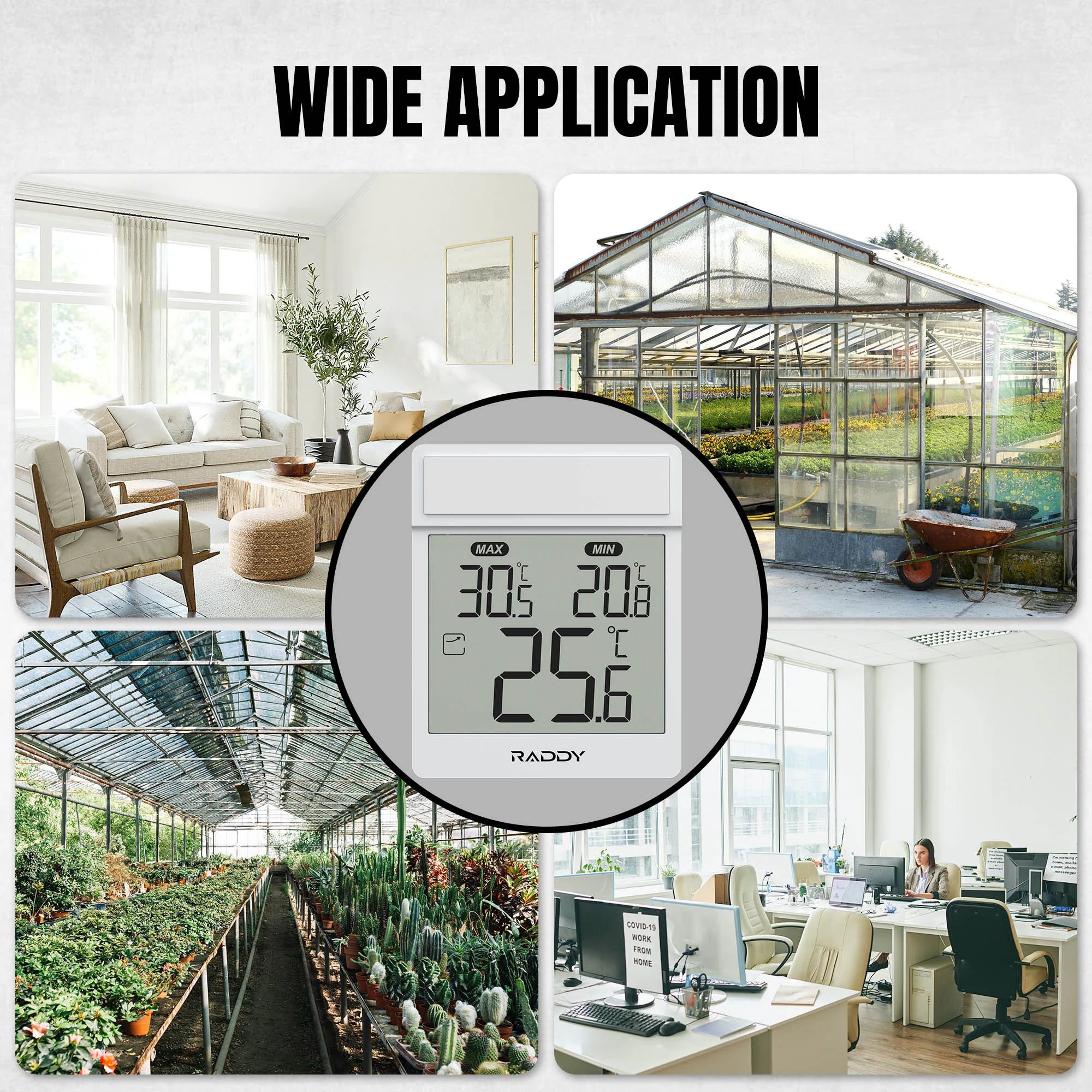 Raddy WT-1 Digital Window Thermometer |  IP44 Waterproof | Clear LCD Display | Max/Min Record | Easy Stick-on Mount | Battery Powered - Image 7