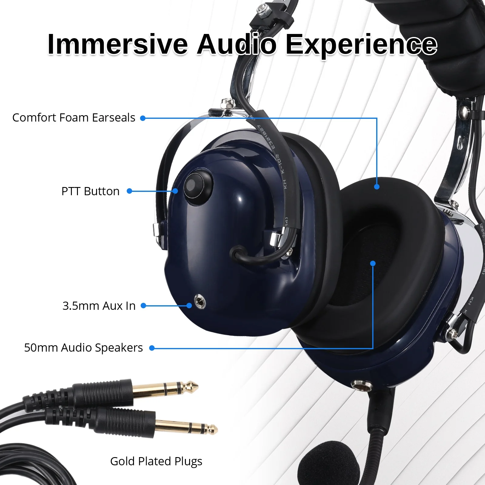 Radioddity AH200 General Aviation Headset | 24dB Noise Reduction | Adjustable Headband | 360° Full Flex Mic Boom - Image 4