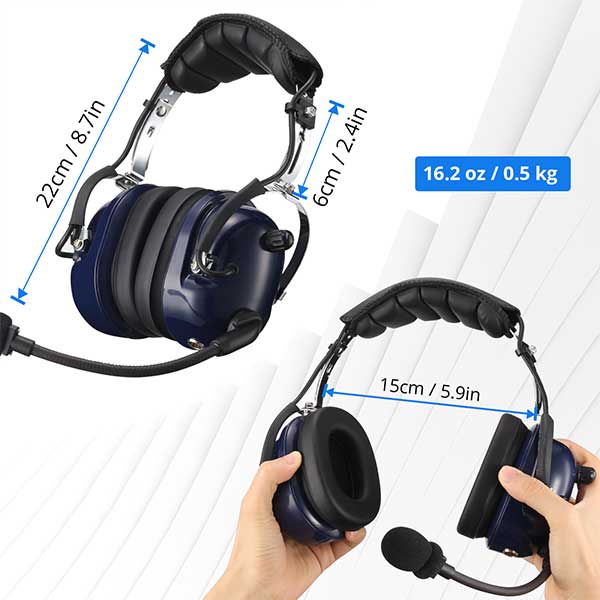 Radioddity AH200 General Aviation Headset | 24dB Noise Reduction | Adjustable Headband | 360° Full Flex Mic Boom - Image 5