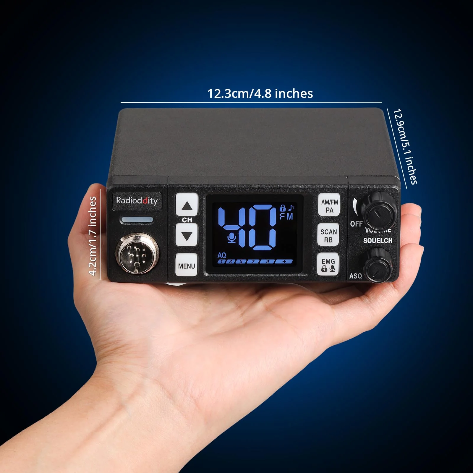 Radioddity CB-606 / CB-606 Pro CB Radio | 4W | AM/FM/PA | 2.2’’ LCD Display | Instant Channel 9/19 | NB/ASQ/SQ | 40 Channels - Image 10