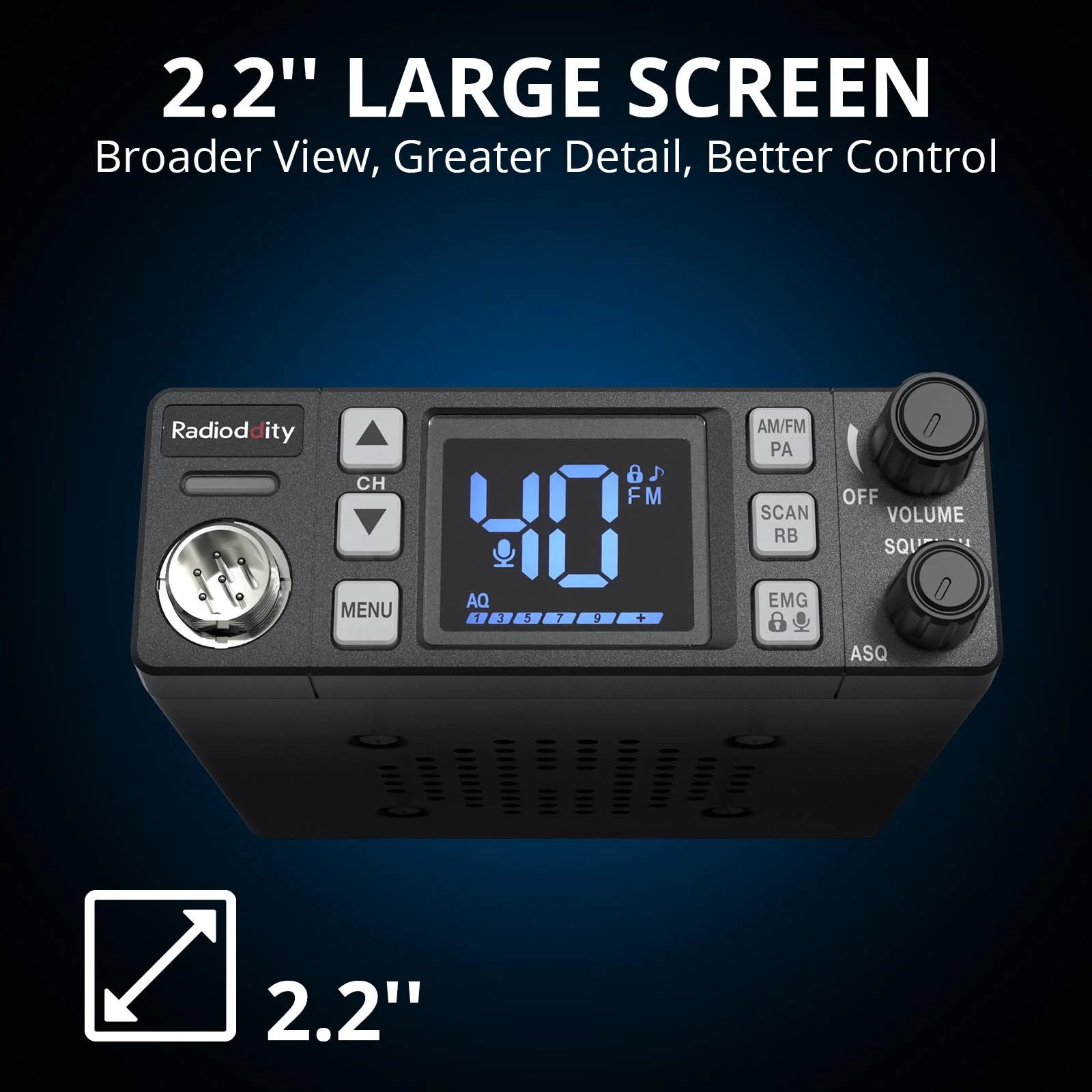 Radioddity CB-606 / CB-606 Pro CB Radio | 4W | AM/FM/PA | 2.2’’ LCD Display | Instant Channel 9/19 | NB/ASQ/SQ | 40 Channels - Image 11