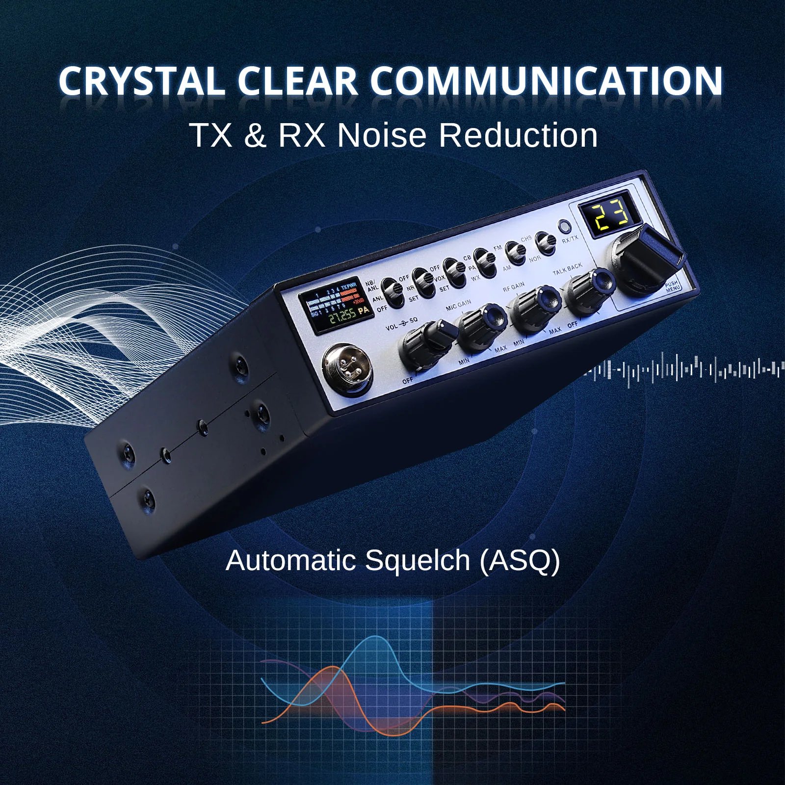 Radioddity CB-900 PRO | 4W | AM/FM | Noise Reduction | ASQ | VOX | Support PA System | SWR High Alert | Instant CH 9 - Image 3