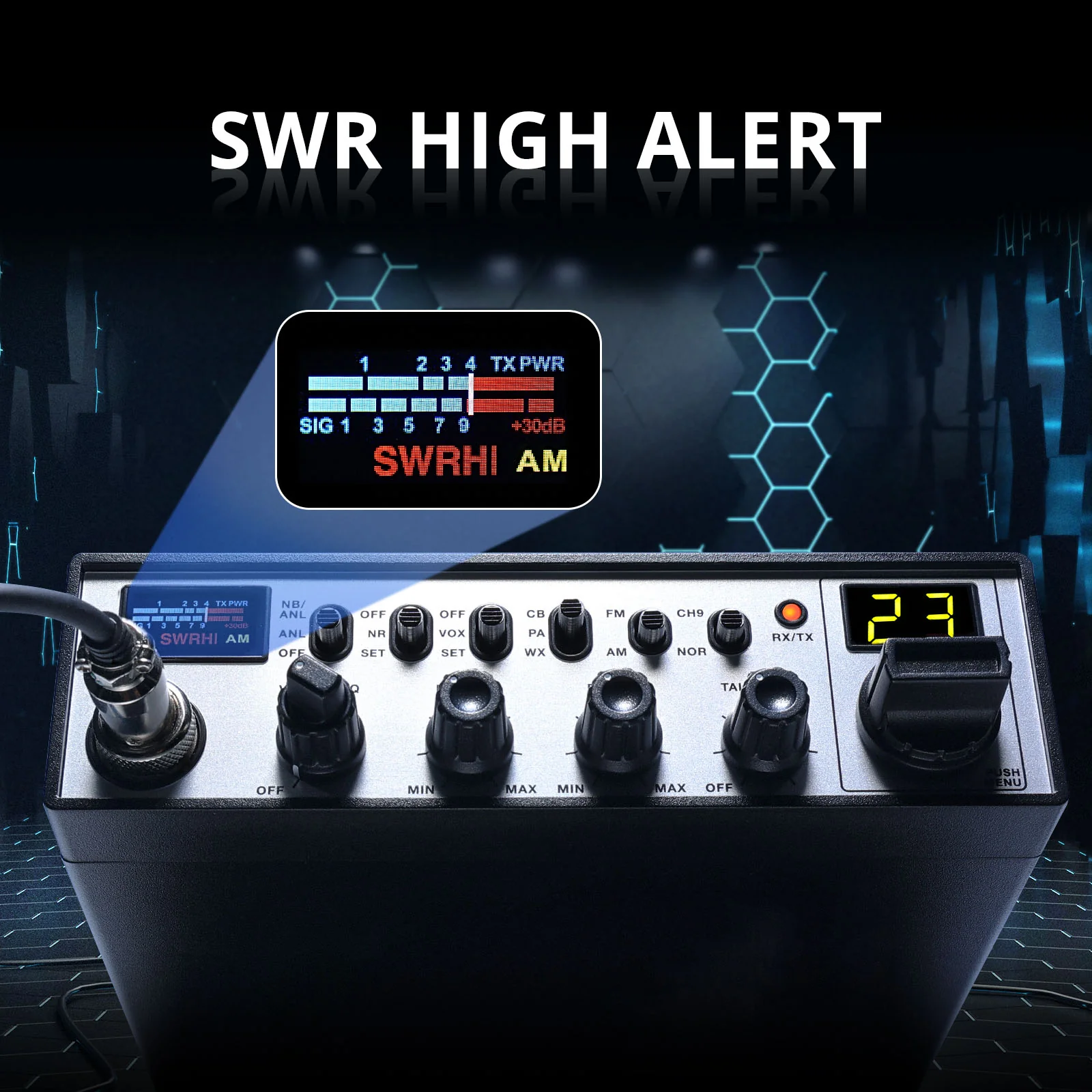 Radioddity CB-900 PRO | 4W | AM/FM | Noise Reduction | ASQ | VOX | Support PA System | SWR High Alert | Instant CH 9 - Image 7
