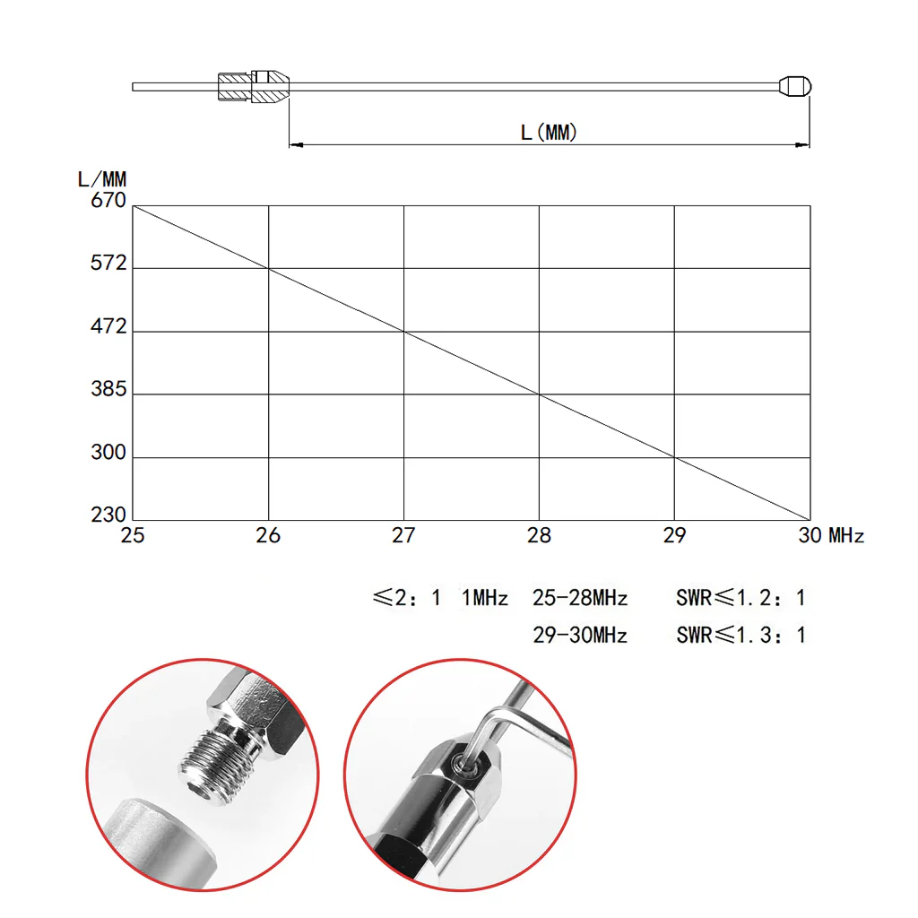 Radioddity CBL-561 Telescopic Antenna | 25-30mhz | 10m 11m | SWR 1.2-1.3 | for CB Radio 10 Meter Radio - Image 5