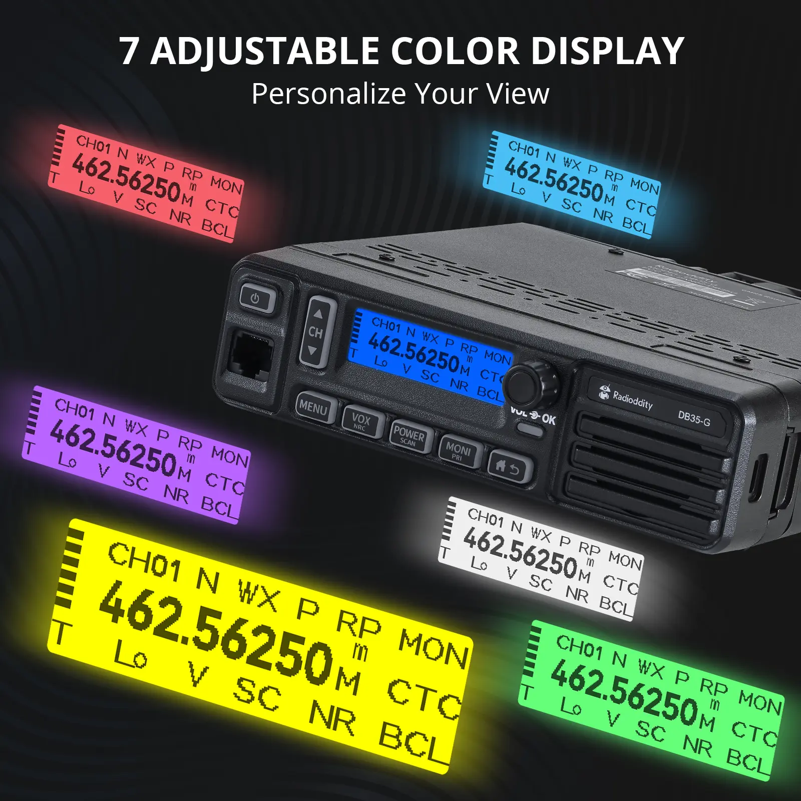 Radioddity DB35-G GMRS Mobile Radio | 35W | Detachable Faceplate | NRC Noise Reduction | 7-Color LCD Display | Programming Cable | UHF/VHF Receiver - Image 11